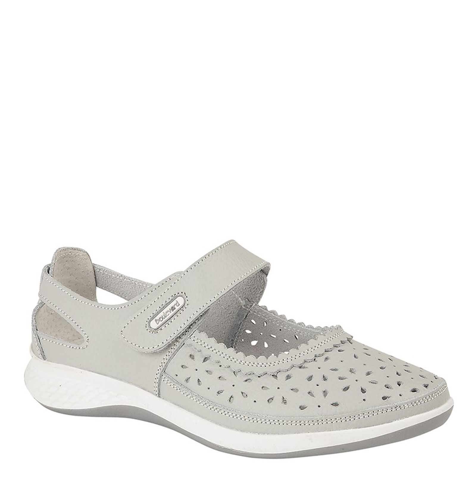 Boulevard L 9552 Ladies' Touch Fastening Perforated Leather Mary Jane Shoes - Picture 4 of 7
