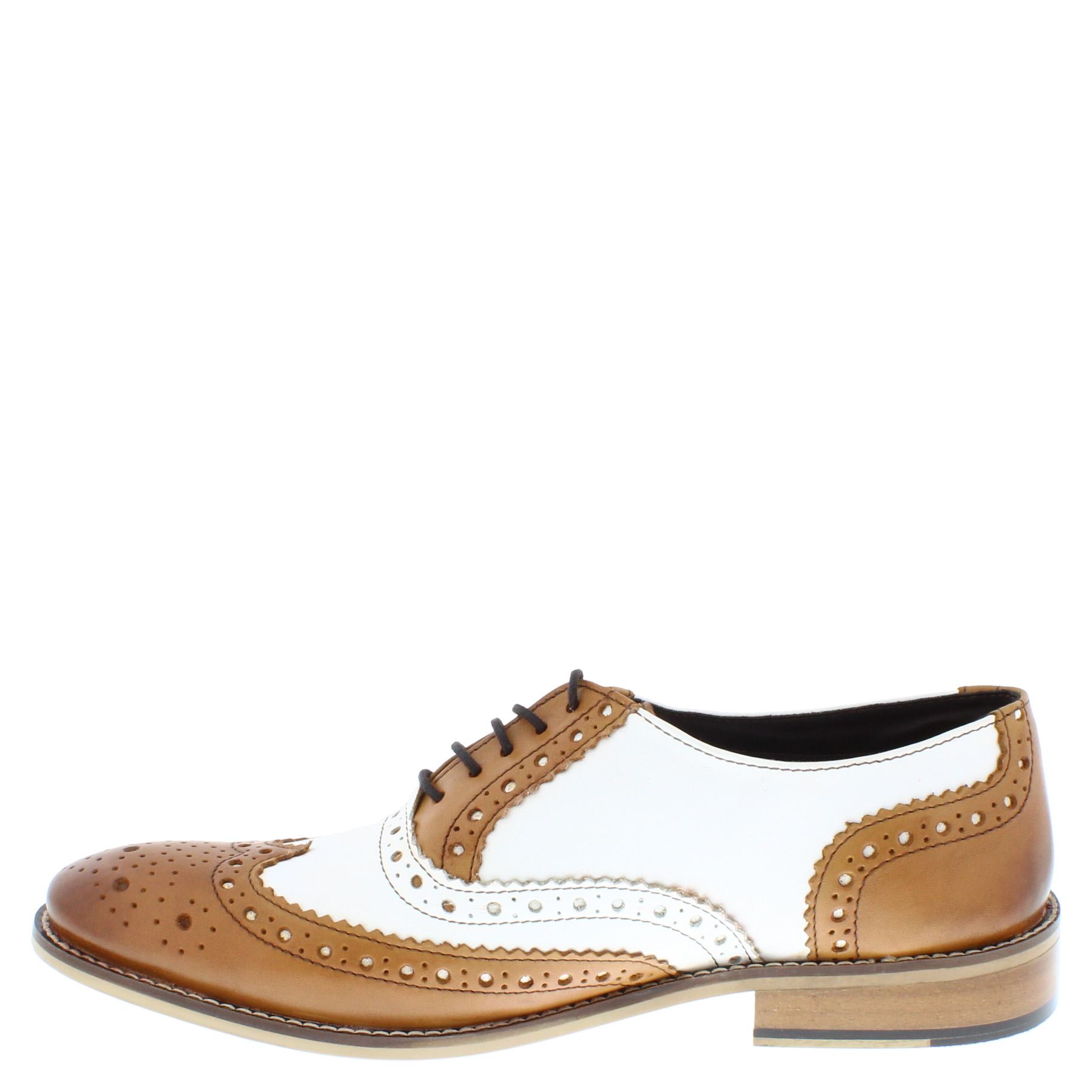 Frank James Redford Mens Leather Lace Up Wingtip Formal Gatsby Brogue Shoes - Picture 32 of 36