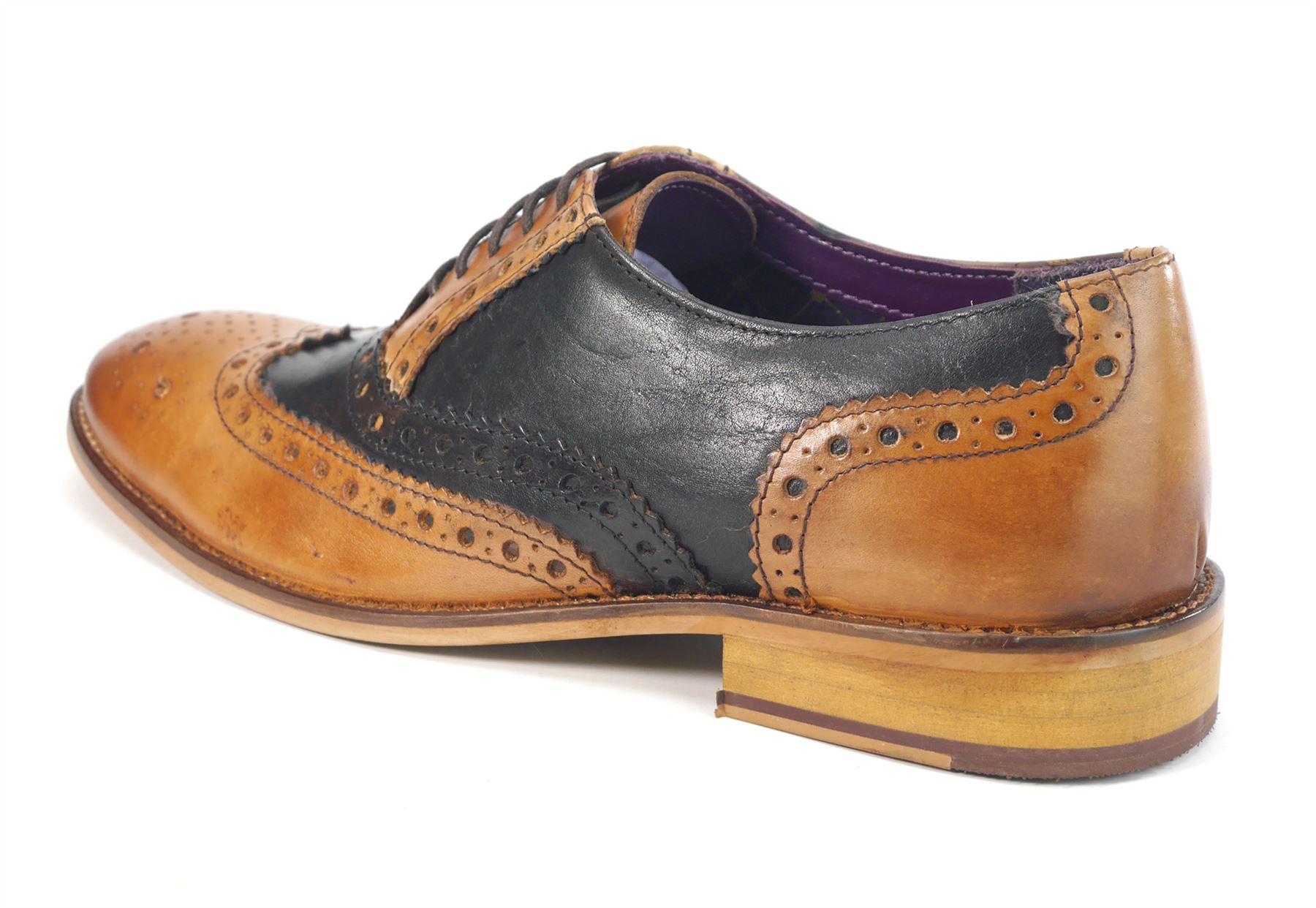 Frank James Redford Mens Leather Lace Up Wingtip Formal Gatsby Brogue Shoes - Picture 18 of 36