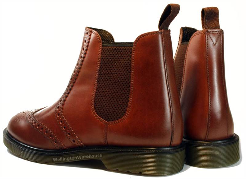 Oaktrak Mens Real Leather Brogue Chelsea Pull On Dealer Boots Sizes 7 8 9 10 11
