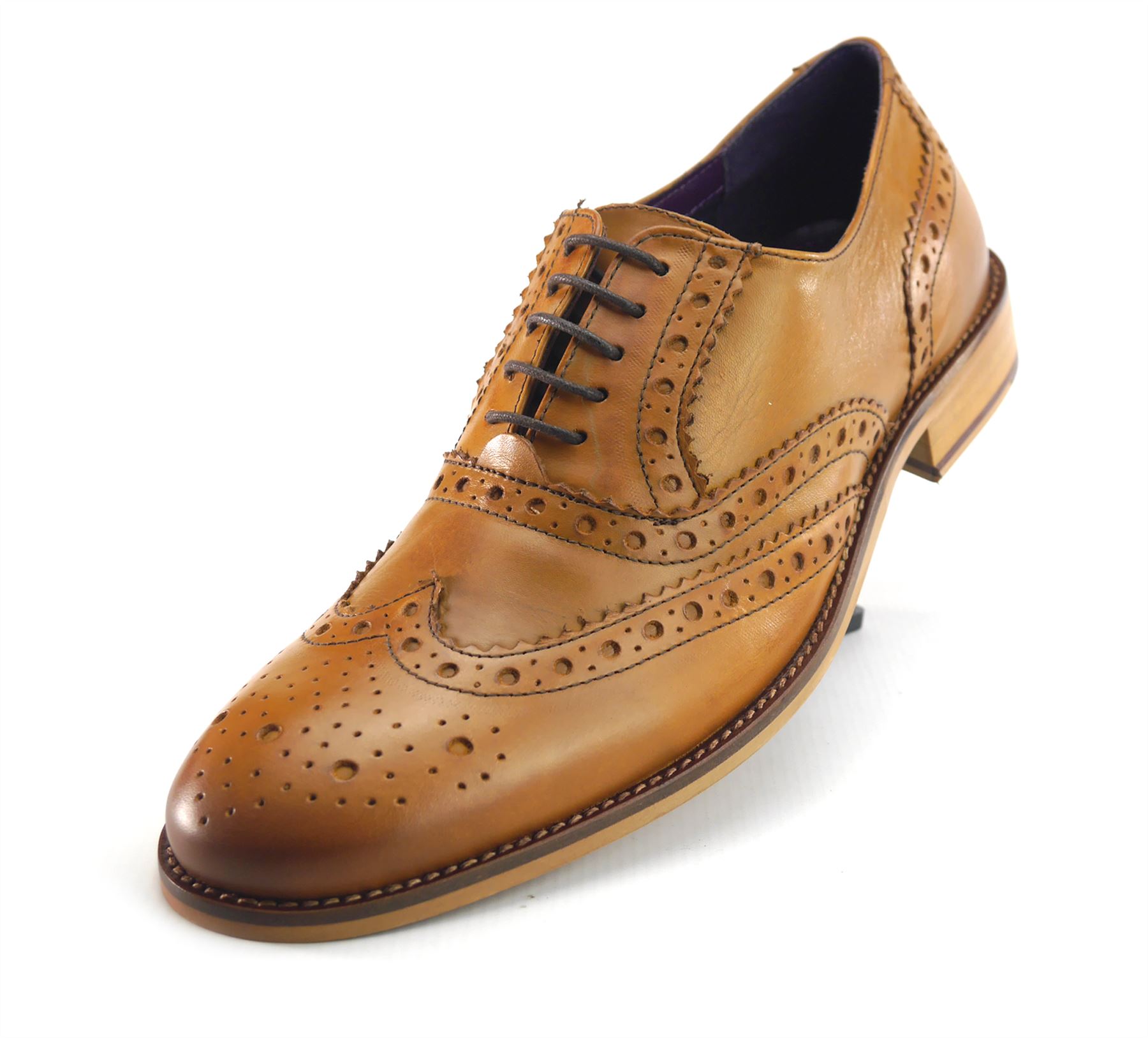 Frank James Redford Mens Leather Lace Up Wingtip Formal Gatsby Brogue Shoes - Picture 14 of 36