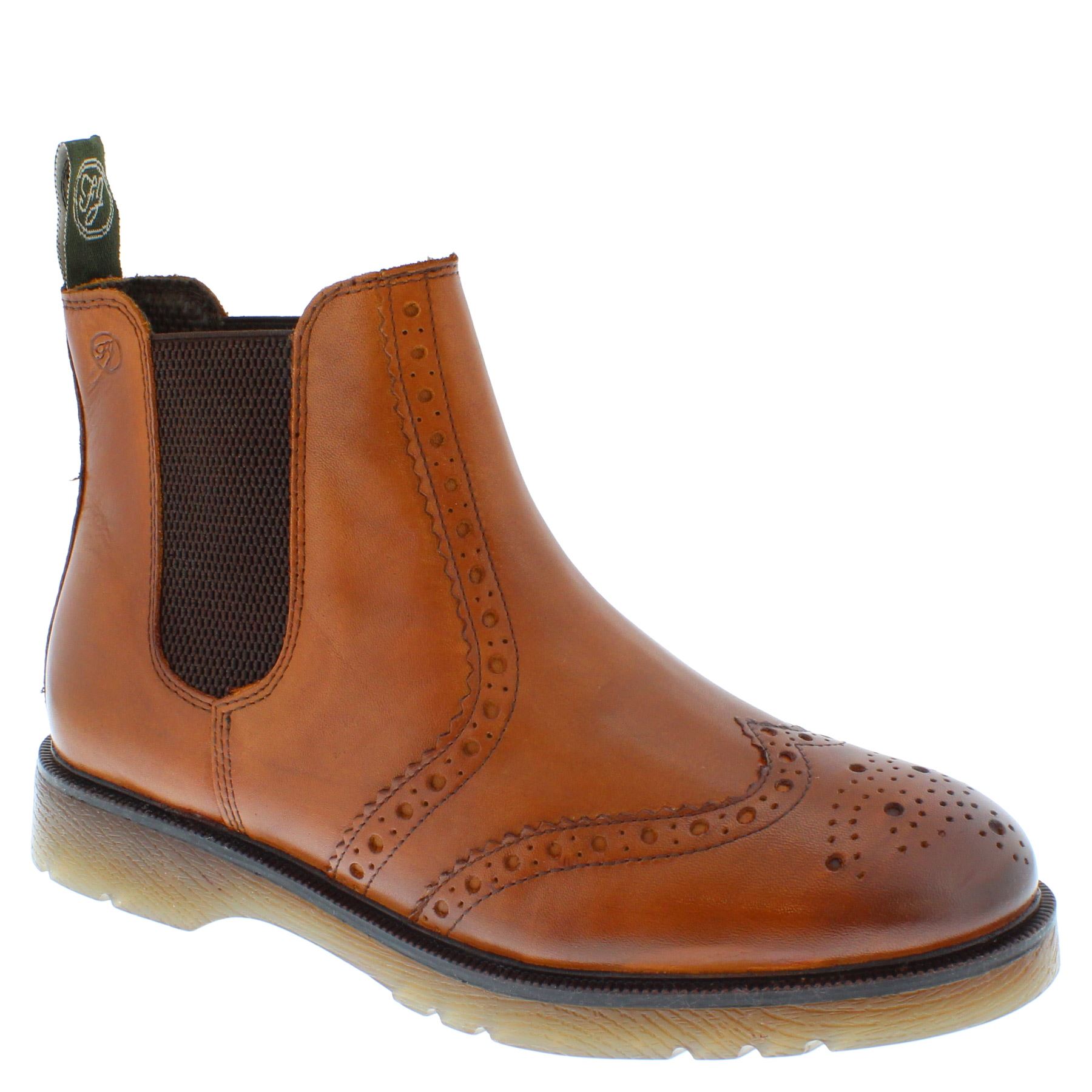 Herren Leder Hellbraun Chelsea Händler Brogue Stiefel Gepolstert Warkton Braun Schwarz - Bild 34 von 41