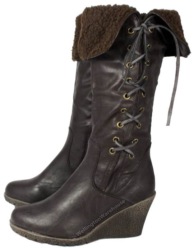 Knee Boots Ward Flb610 Wedge Ladies Zip Manfield Brown High qBtZg