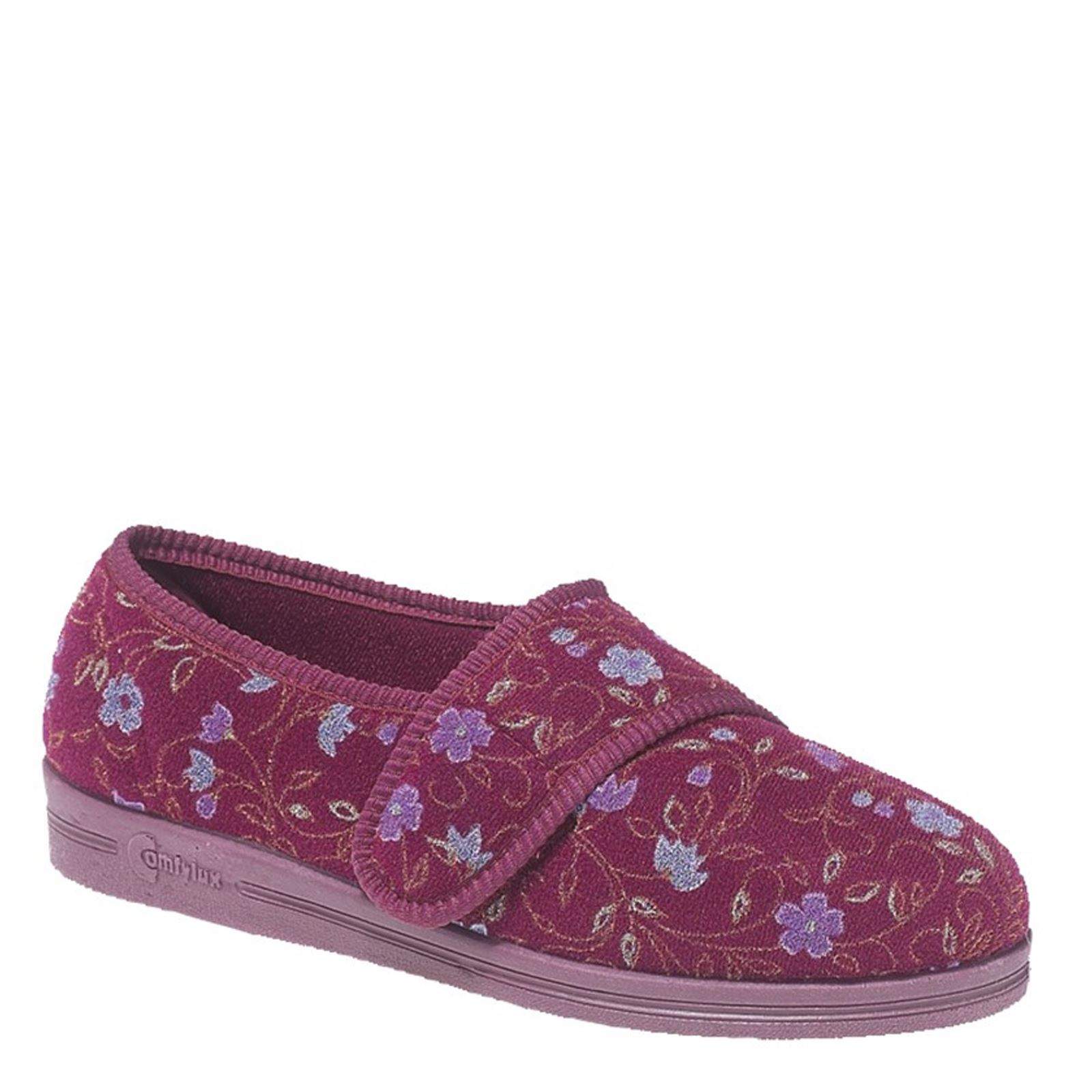 Comfylux Sally Ladies' Side Seam Super Wide Fit Touch Fastening Slippers - Picture 2 of 3