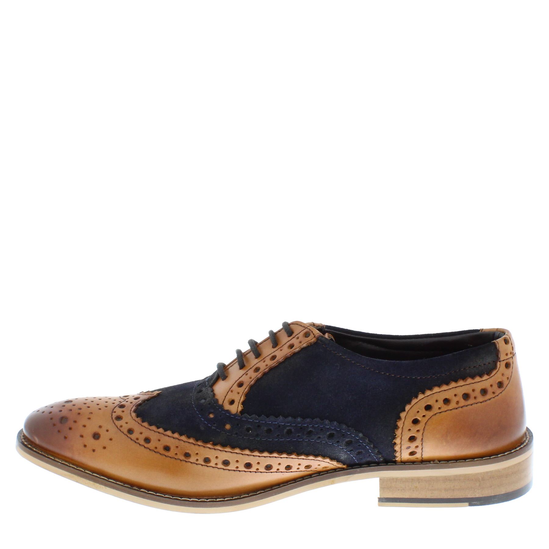 Frank James Redford Mens Leather Lace Up Wingtip Formal Gatsby Brogue Shoes - Picture 24 of 36
