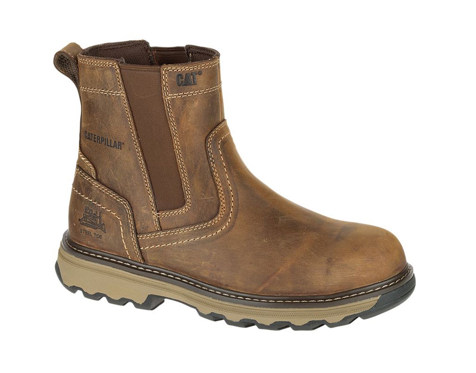 CAT Caterpillar Pelton S1p Midsole Toecap Dealer Chelsea Work Boots Brown