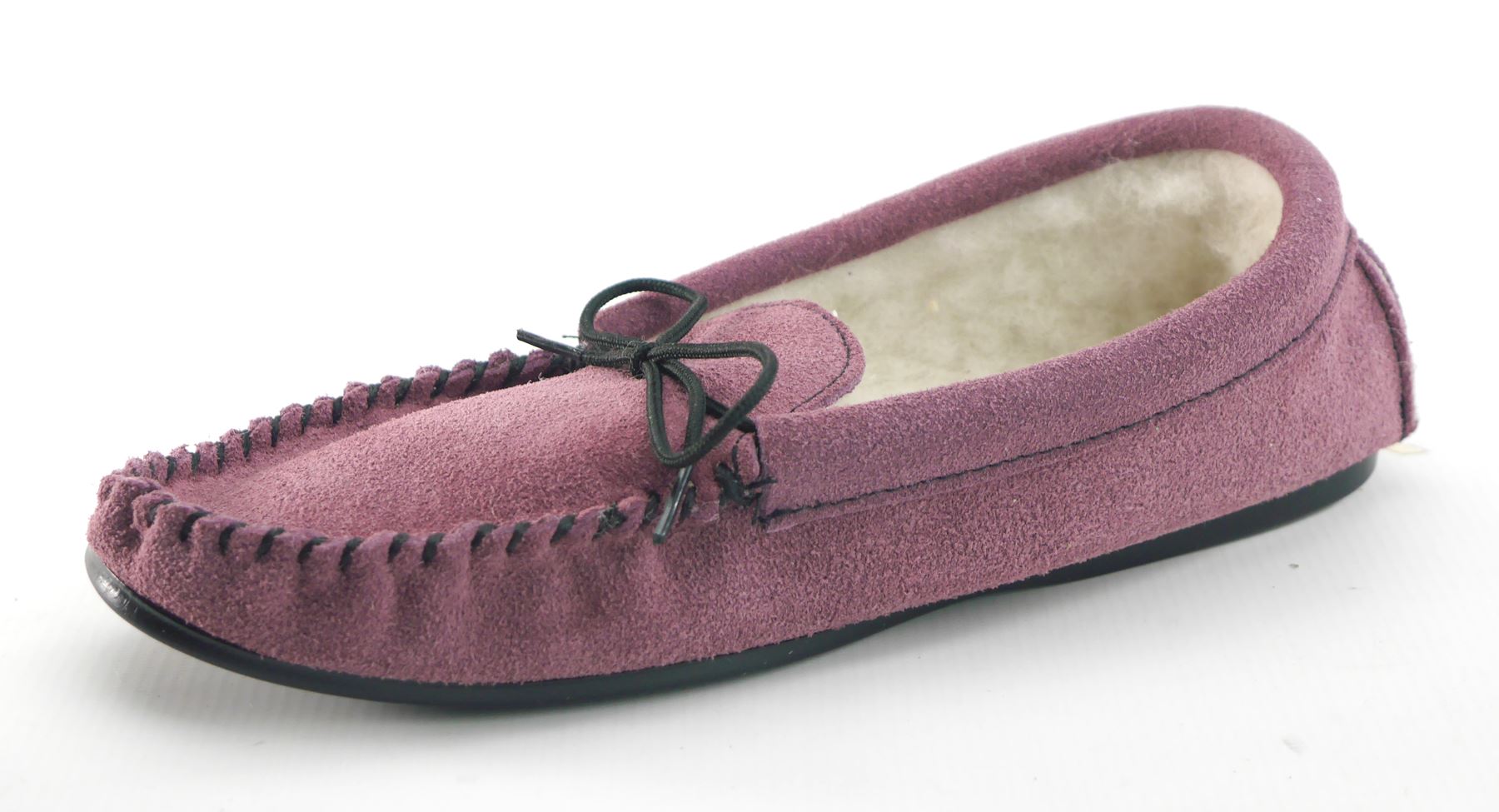Coopers Made In England Suede Wool Lined Ladies Pink Moccasin Slippers
