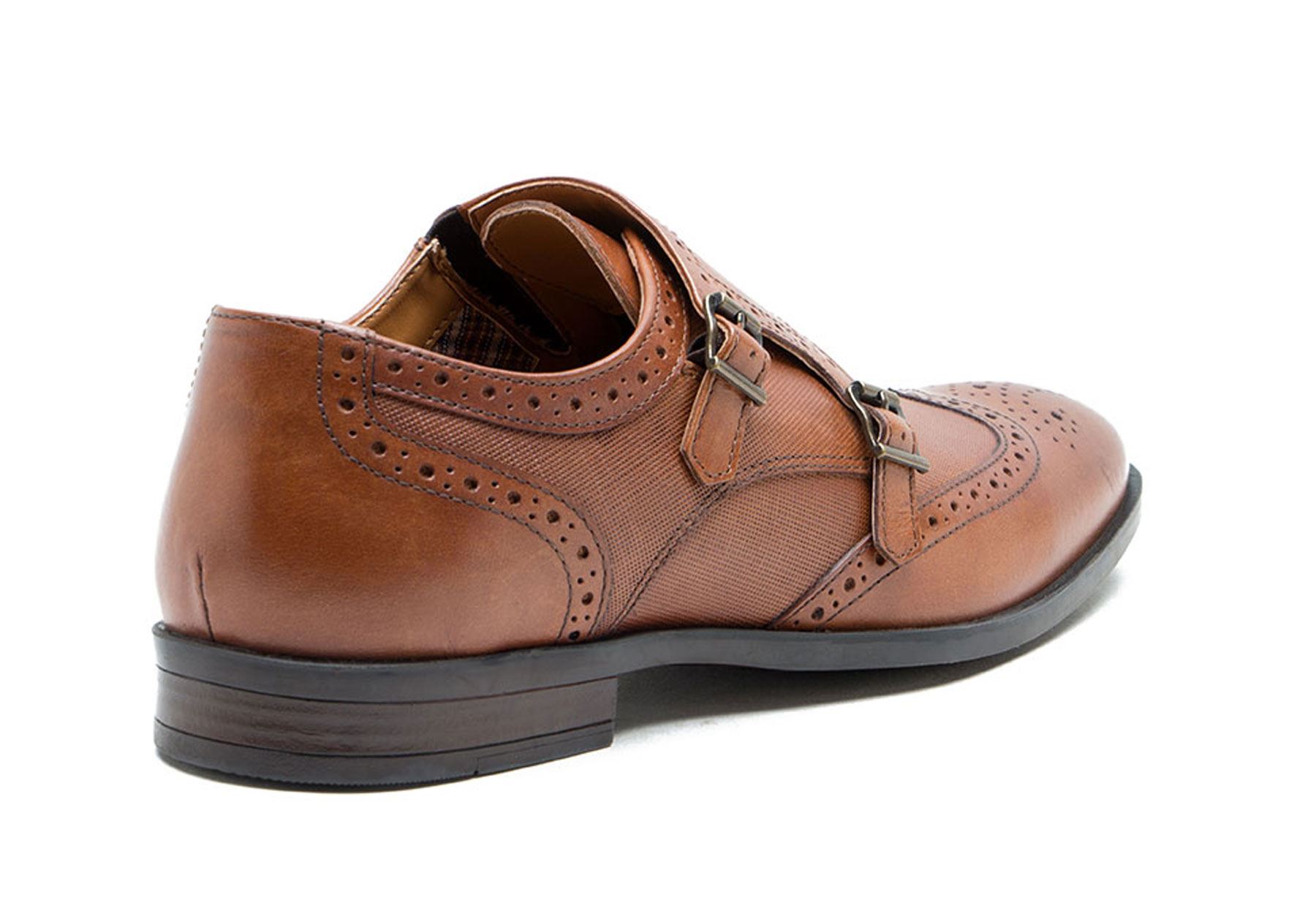 Red Tape Danson Mens twin strap monk shoe leather buckle formal tan black