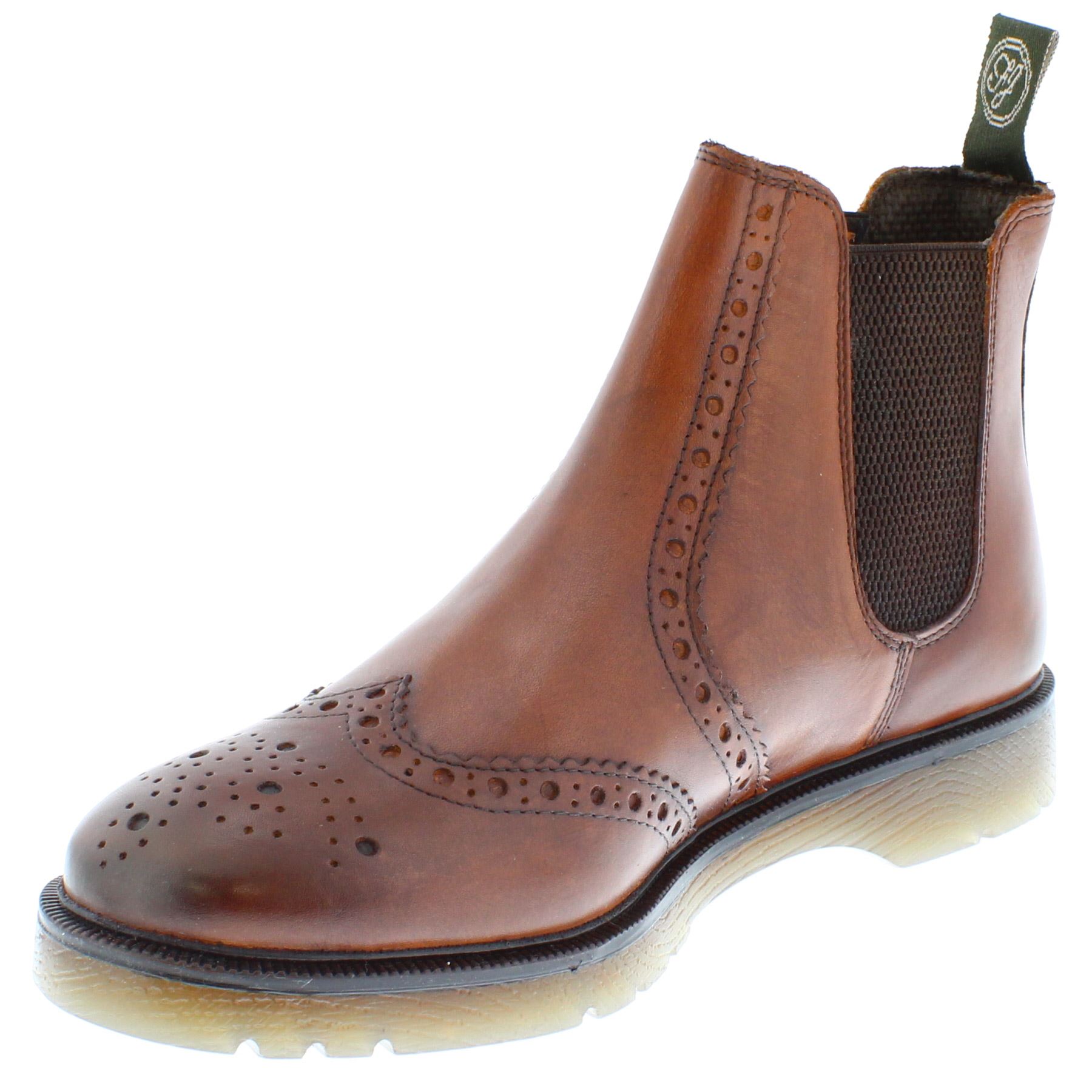 Herren Leder Hellbraun Chelsea Händler Brogue Stiefel Gepolstert Warkton Braun Schwarz - Bild 12 von 41