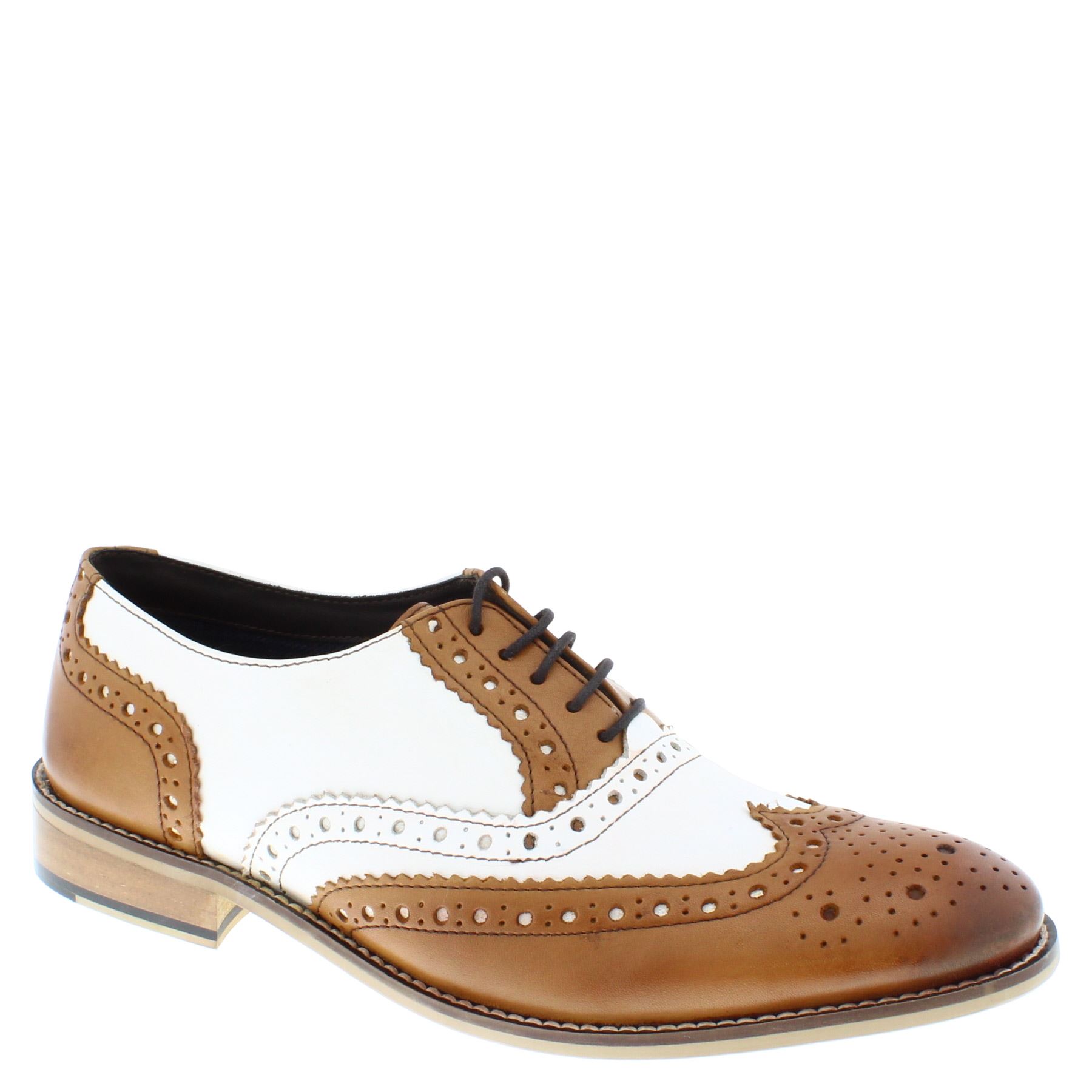 Frank James Redford Mens Leather Lace Up Wingtip Formal Gatsby Brogue Shoes - Picture 29 of 36