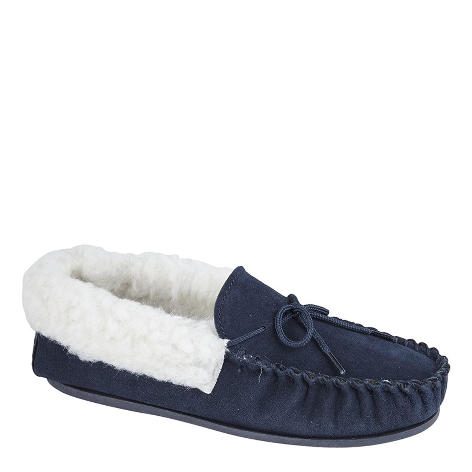 Mokkers Emily Ladies' Suede Warm Fleece Lined Slip On Moccasin Slippers - Picture 2 of 7