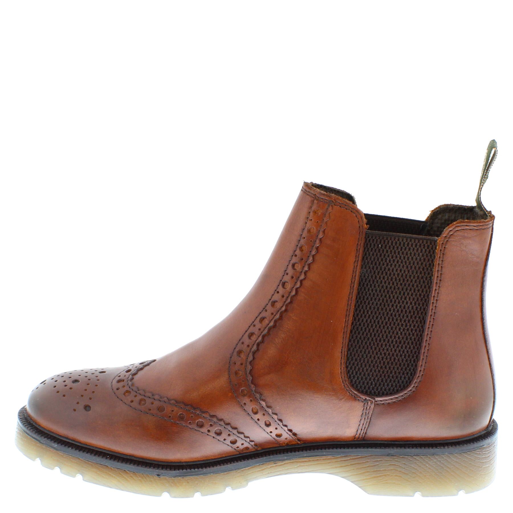 Herren Leder Hellbraun Chelsea Händler Brogue Stiefel Gepolstert Warkton Braun Schwarz - Bild 13 von 41