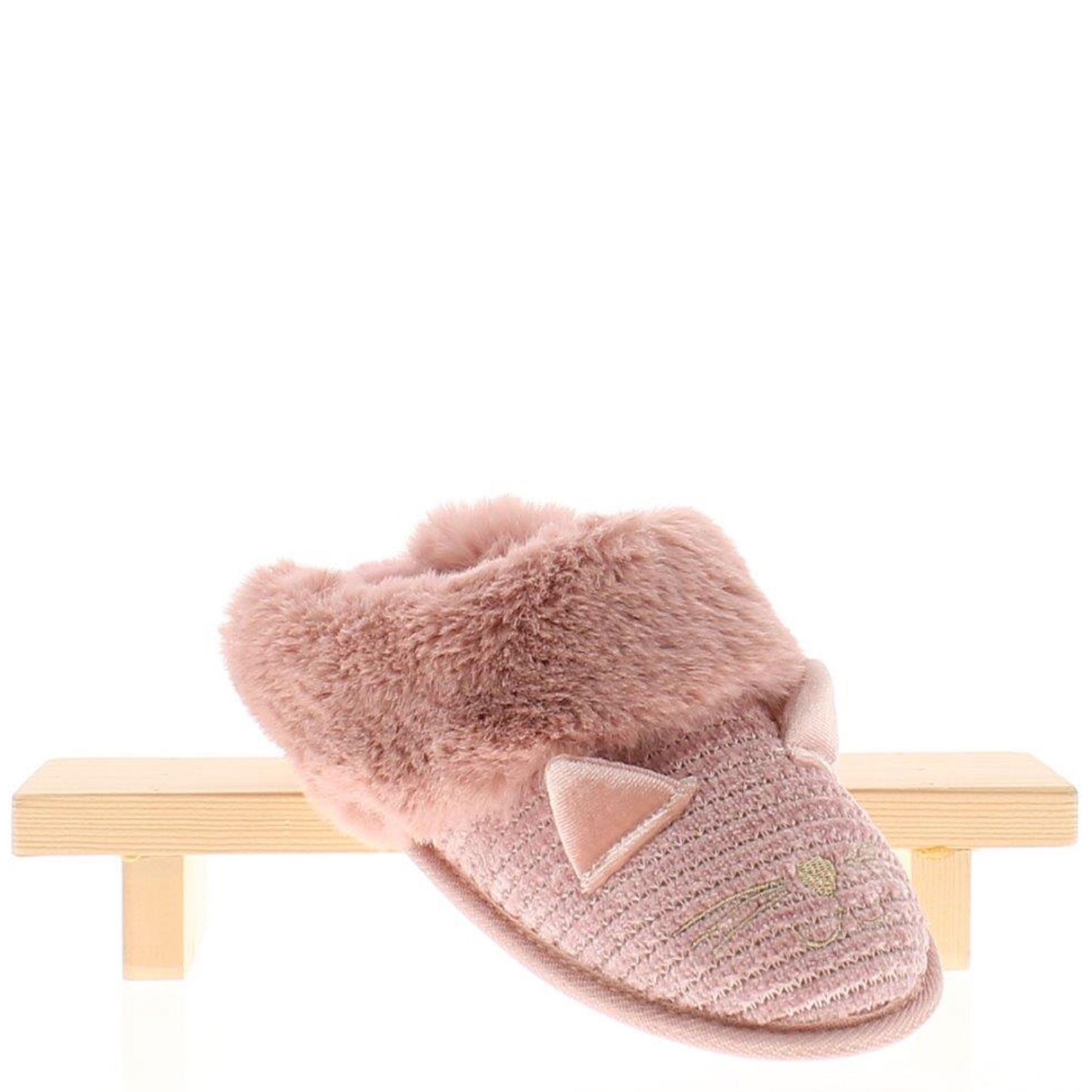 Cozipawz Kitz Cosy Women's Faux Fur Cat Mule Slippers Pink Black - Picture 7 of 7