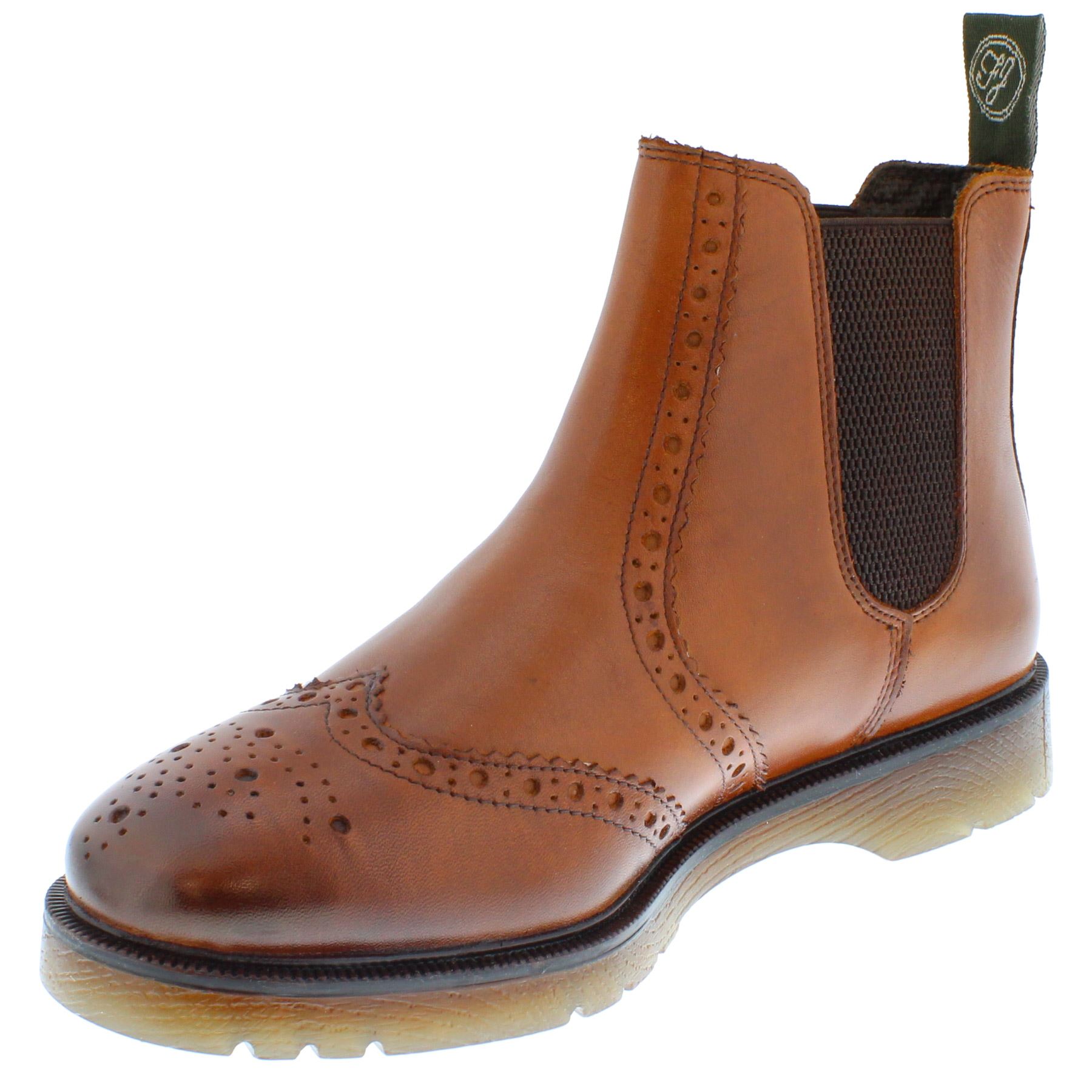 Herren Leder Hellbraun Chelsea Händler Brogue Stiefel Gepolstert Warkton Braun Schwarz - Bild 36 von 41