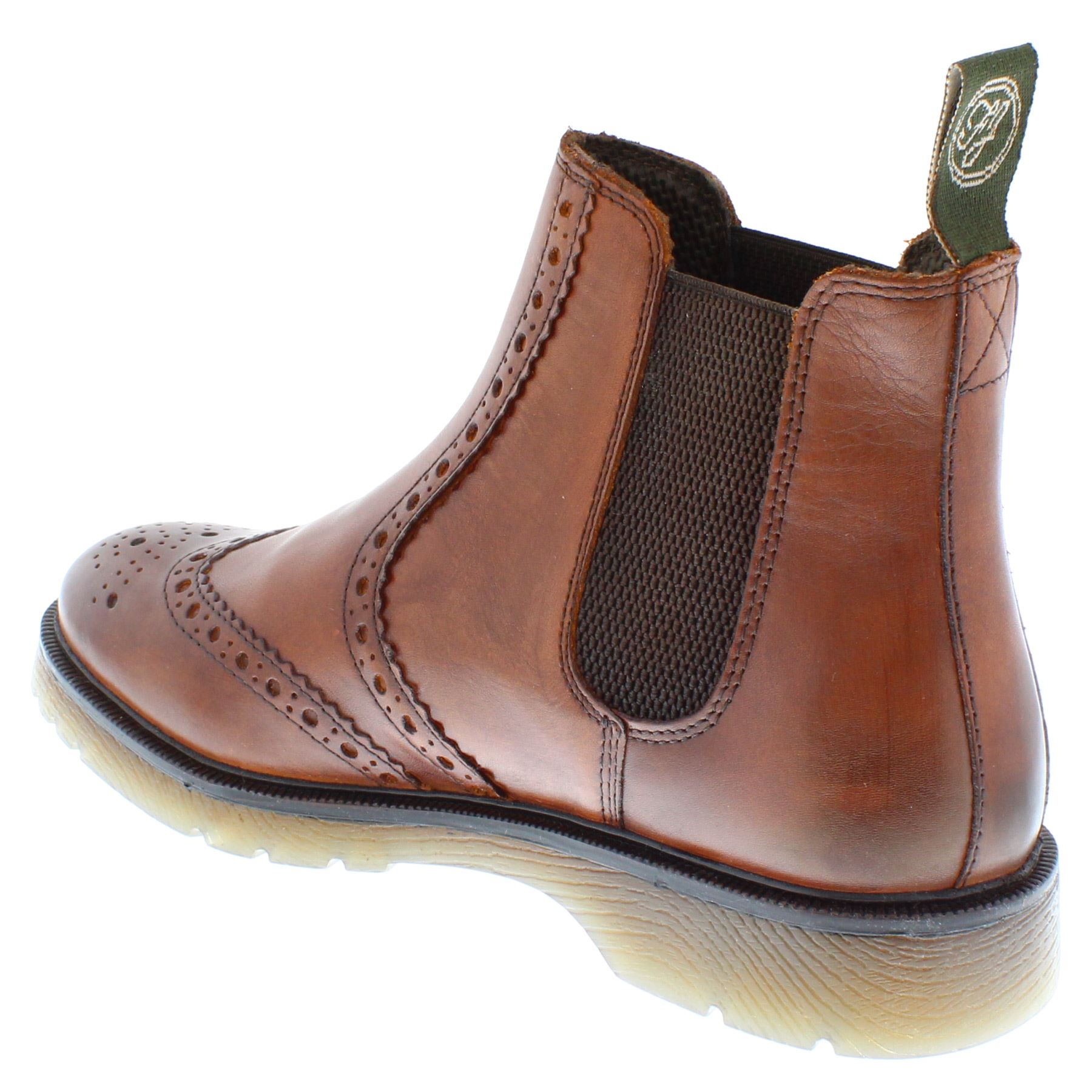 Herren Leder Hellbraun Chelsea Händler Brogue Stiefel Gepolstert Warkton Braun Schwarz - Bild 14 von 41