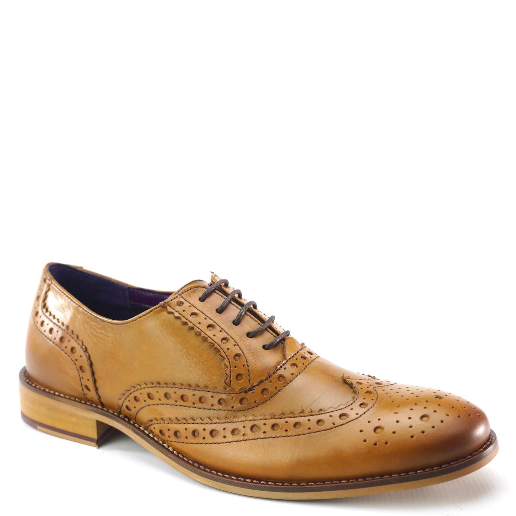 Frank James Redford Mens Leather Lace Up Wingtip Formal Gatsby Brogue Shoes - Picture 10 of 36