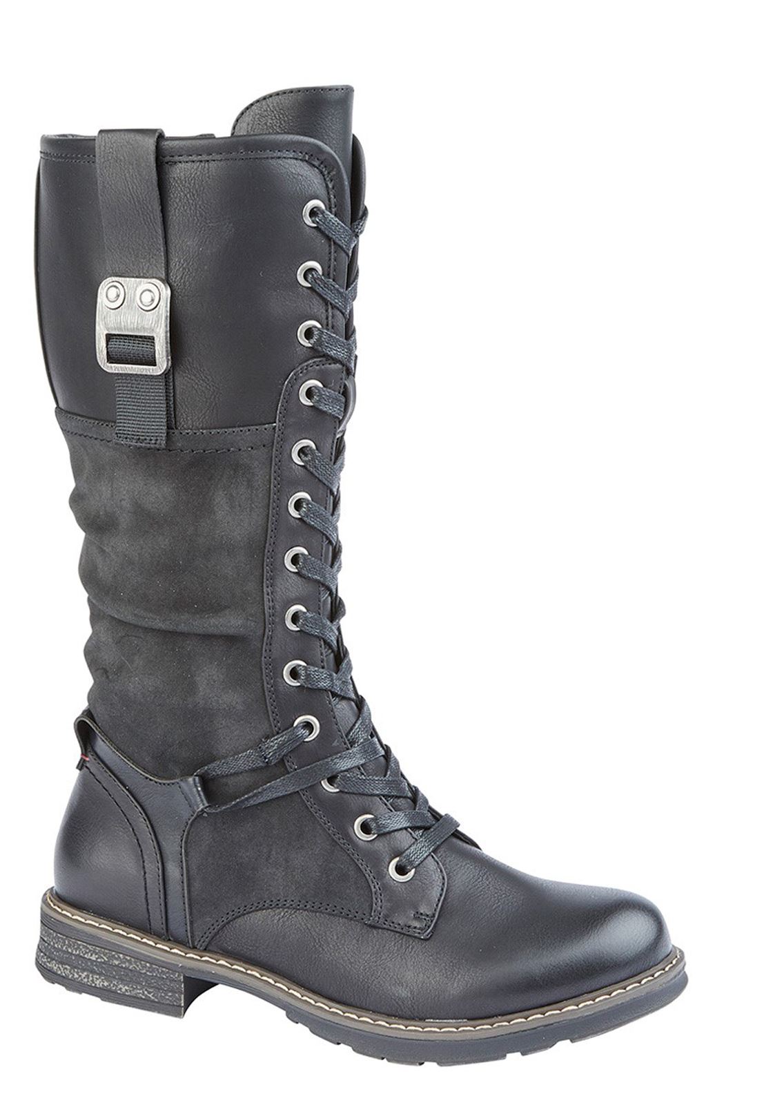 Cipriata Gabriela Ladies' Inside Zip Lace Up High Leg Combat Boots - Picture 2 of 5