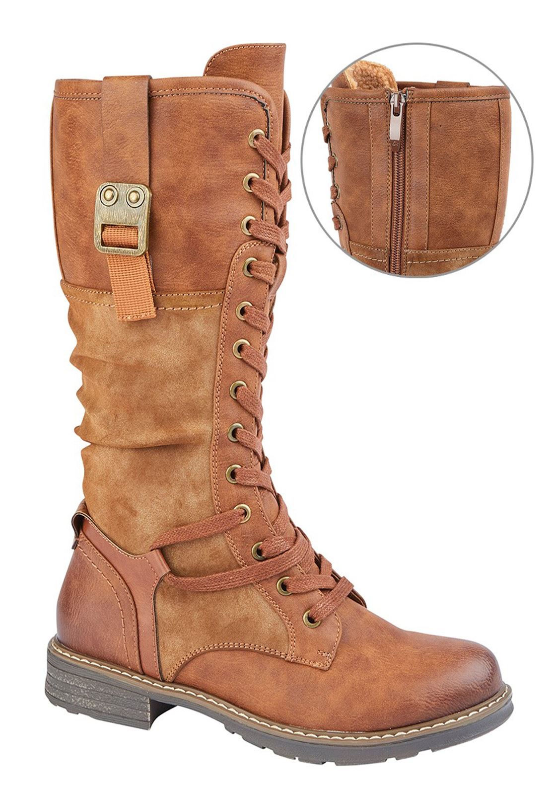 Cipriata Gabriela Ladies' Inside Zip Lace Up High Leg Combat Boots - Picture 4 of 5