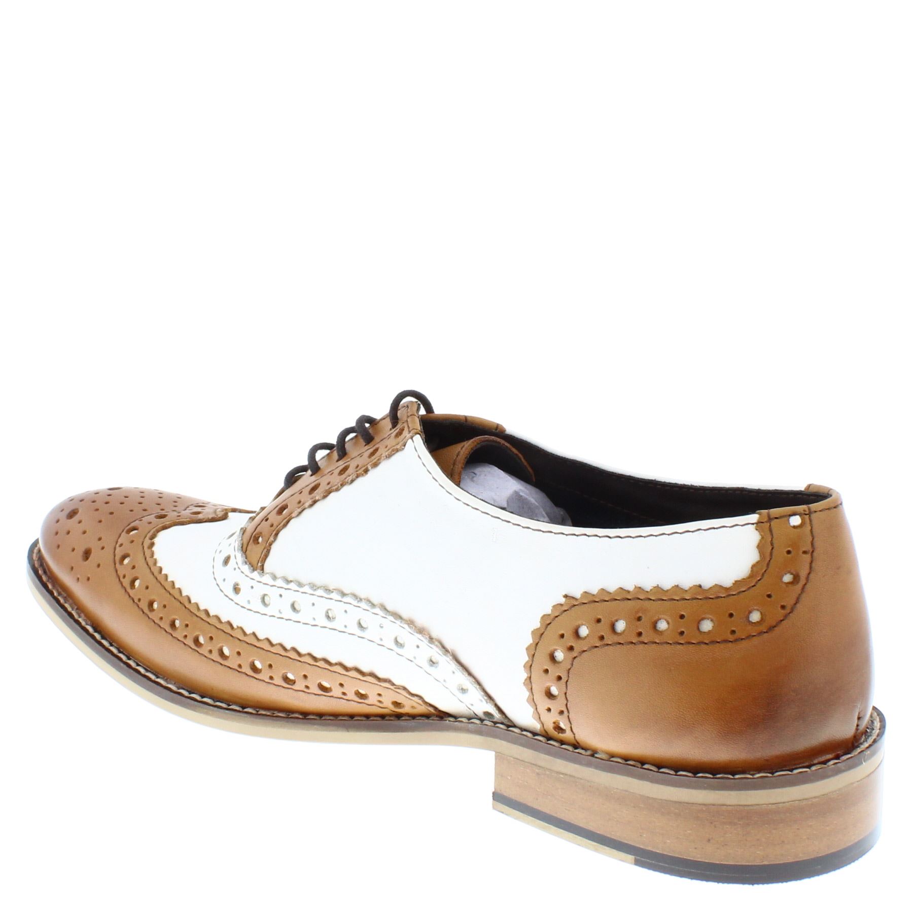 Frank James Redford Mens Leather Lace Up Wingtip Formal Gatsby Brogue Shoes - Picture 33 of 36