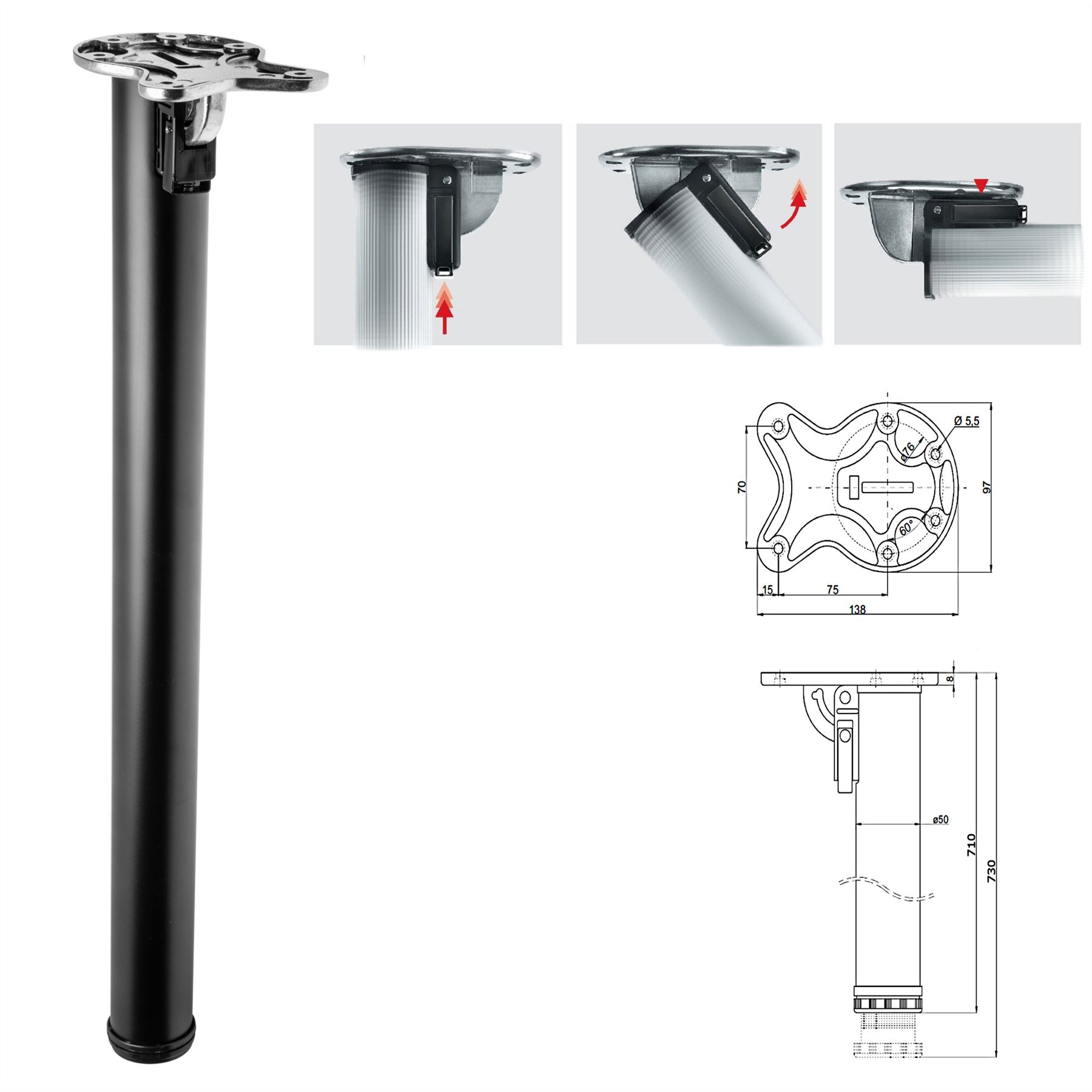 870mm 710mm Folding Breakfast Bar Worktop Support Table Leg 50mm