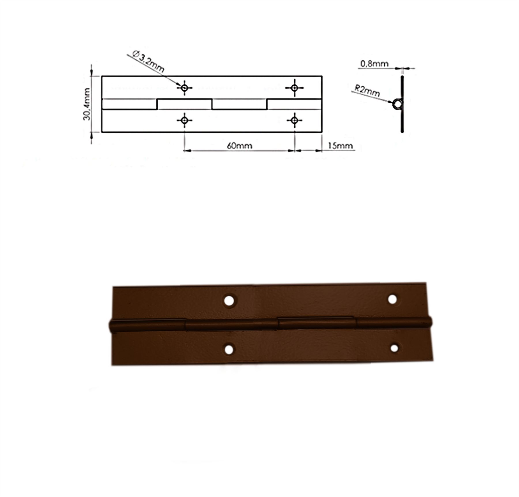 120mm Continuous Metal Piano Hinge Steel Colour
