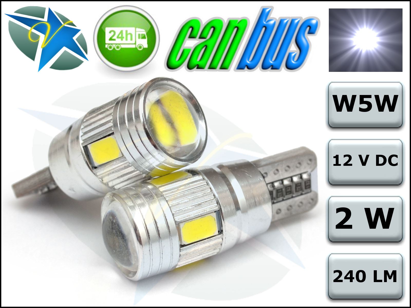 T10 CAR BULBS LED ERROR FREE CANBUS 6 SMD LENS XENON WHITE W5W SIDE