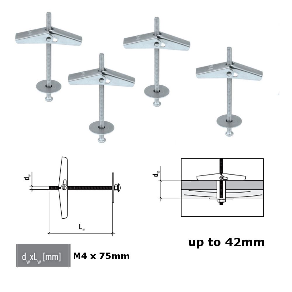 25x Large M6 x 75mm Spring Toggle /& Screw Hollow Plasterboard Cavity Wall Fixings