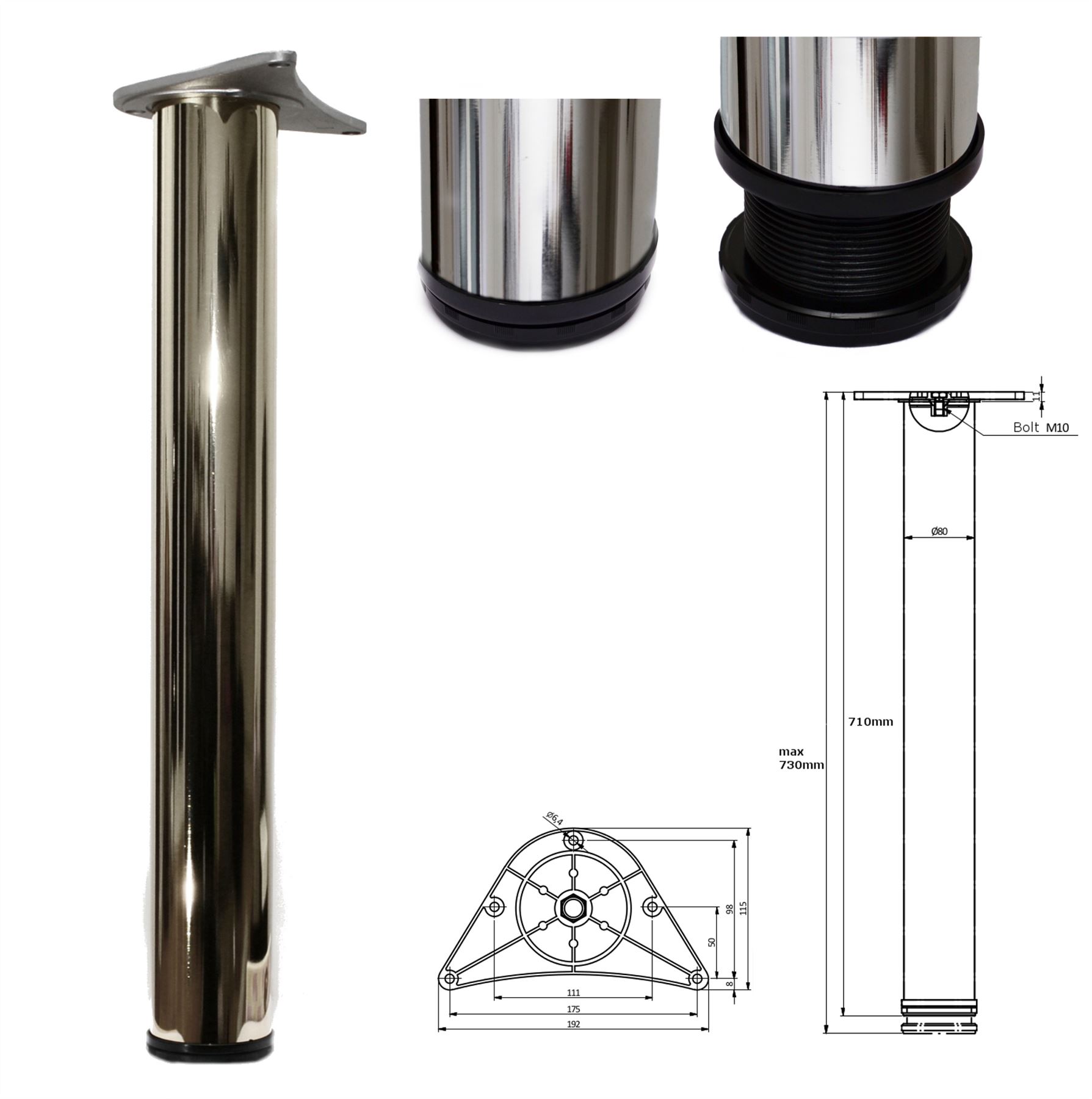 ALL SIZES ADJUSTABLE Breakfast Bar Worktop Support Table Leg ø80mm £46.