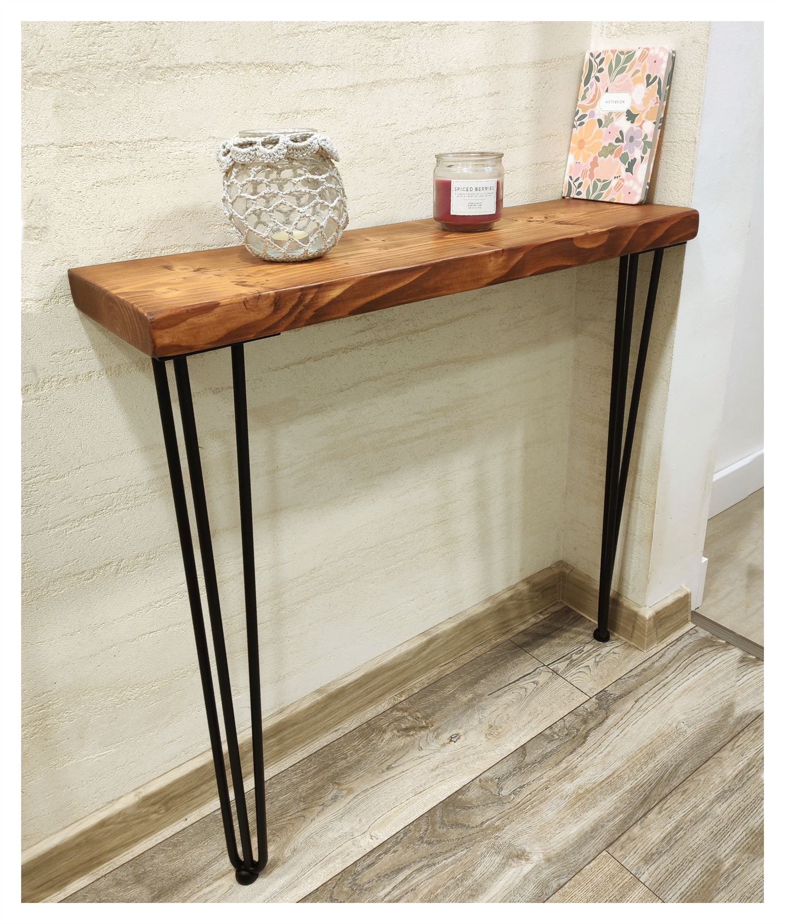 Rustic Console Table Radiator 225mm Hairpin 3R 860mm Teak - Picture 9 of 52