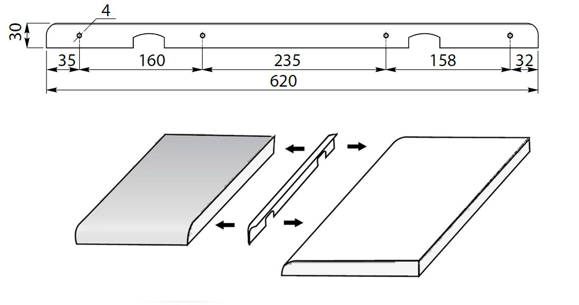 KITCHEN WORKTOP EDGING CORNER JOINT TRIM STRIP ALUMINIUM END CAP 30MM