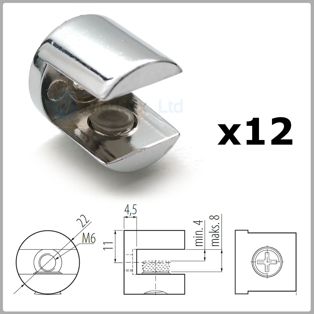 Small Chrome Plated Shelf Bracket Glass Shelf Support 48mm thick Shelves Packs