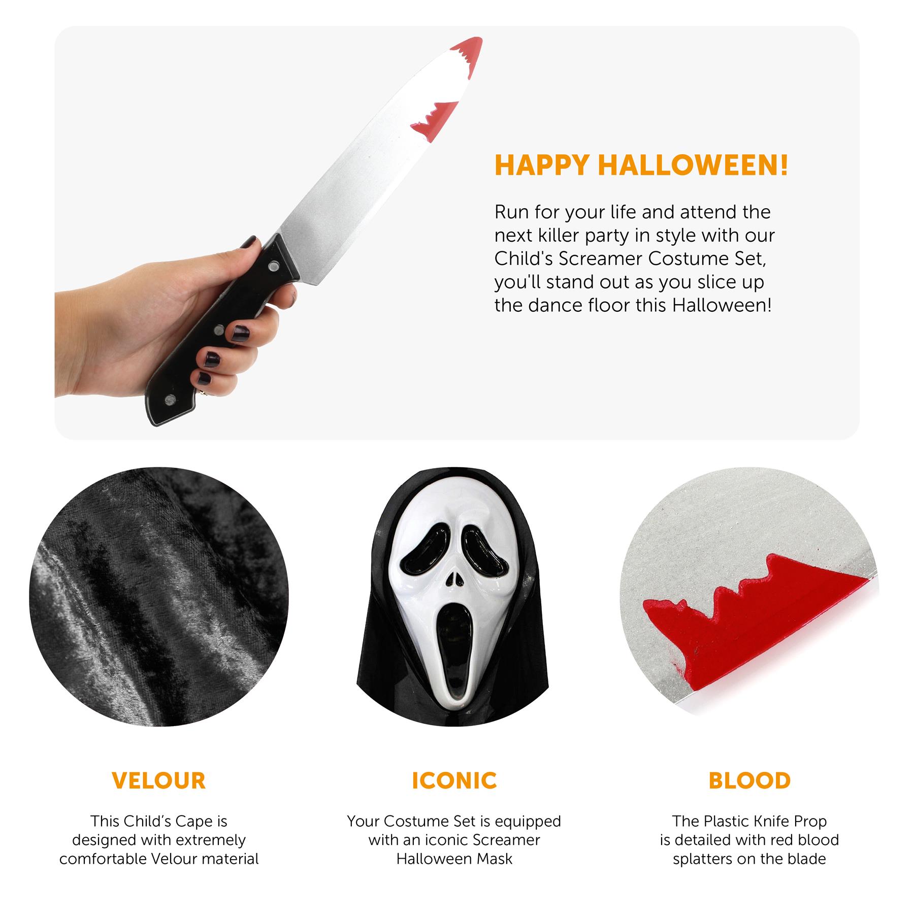 Costume Scream Halloween Adulte Et Enfant - Kit 6 Pièces (robe, Masque, Poignard, Etc.) - 4