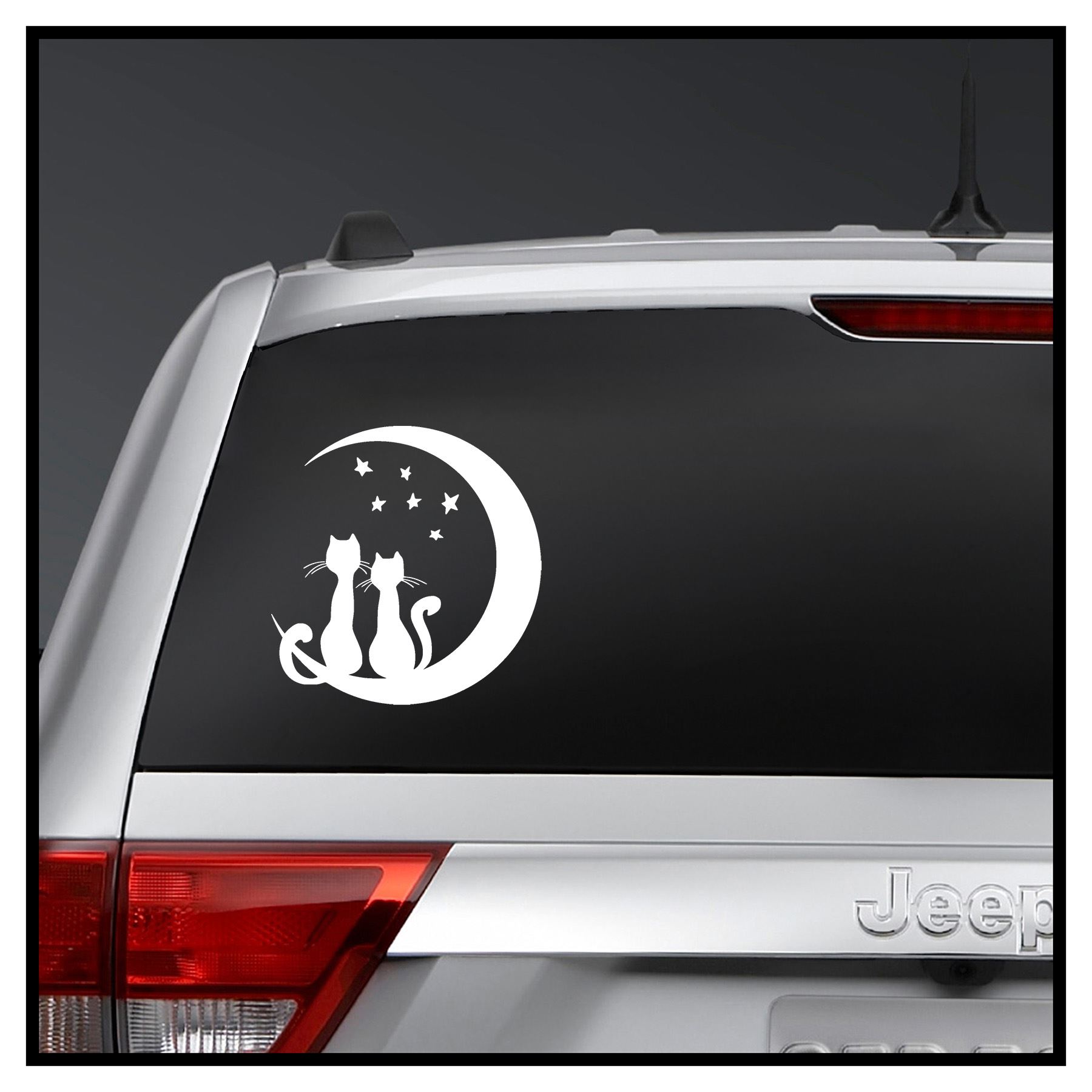 Wall DecalDoggy Cats silhouette in the moon Vinyl Decal Car