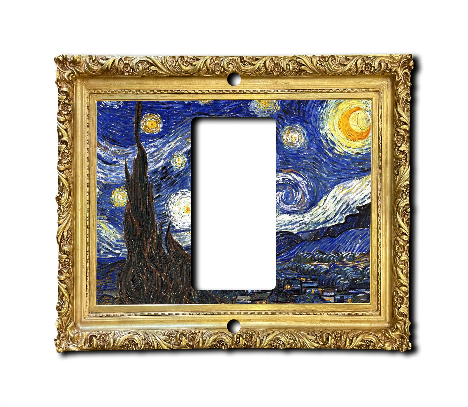 Interruptor de placa de pared de pintura de noche estrellada placa de pared salida cubierta basculante 1 2 3 velocidades - Imagen 9 de 12