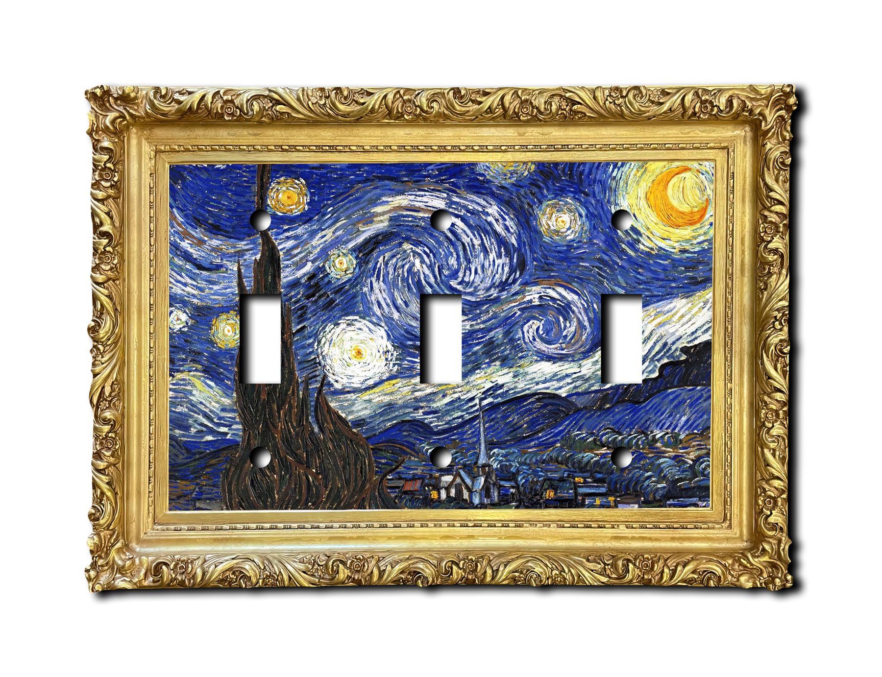 Interruptor de placa de pared de pintura de noche estrellada placa de pared salida cubierta basculante 1 2 3 velocidades - Imagen 11 de 12