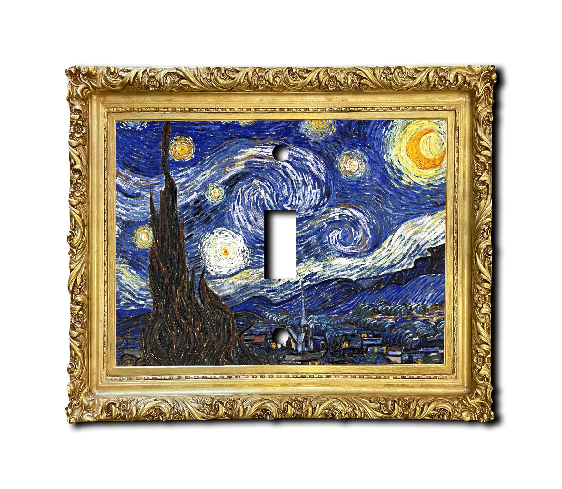 Interruptor de placa de pared de pintura de noche estrellada placa de pared salida cubierta basculante 1 2 3 velocidades - Imagen 7 de 12