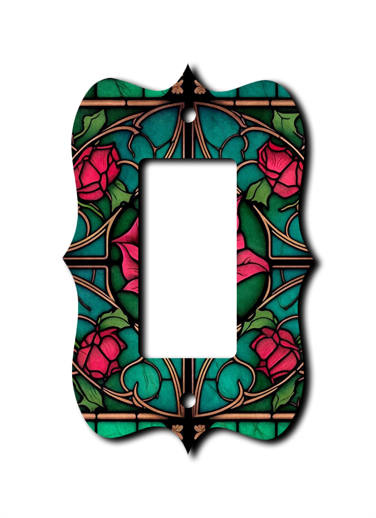 Stained Glass Look Rose Wall Plate Switch Paddle Outlet Rocker Cover Wallplates - Picture 9 of 12