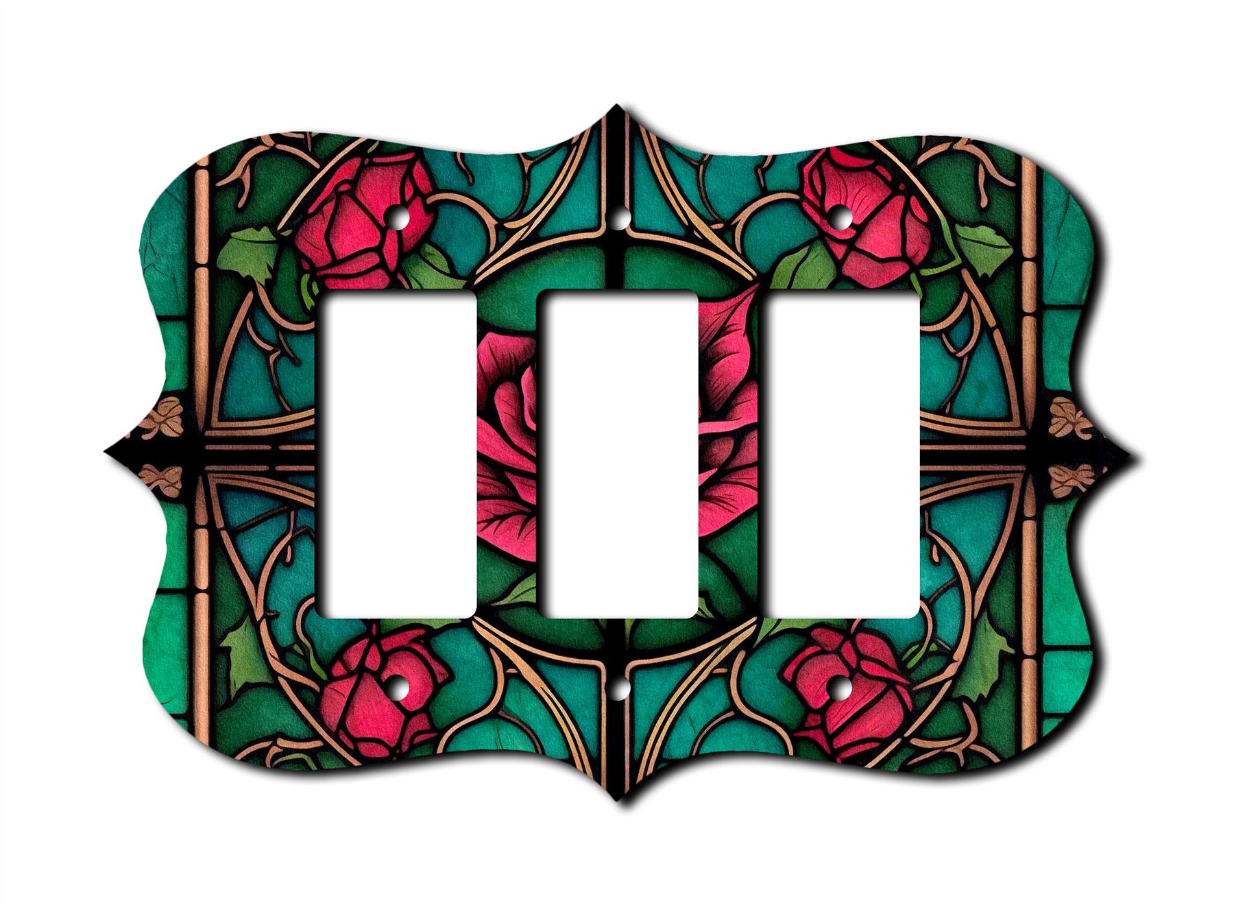 Stained Glass Look Rose Wall Plate Switch Paddle Outlet Rocker Cover Wallplates - Picture 12 of 12