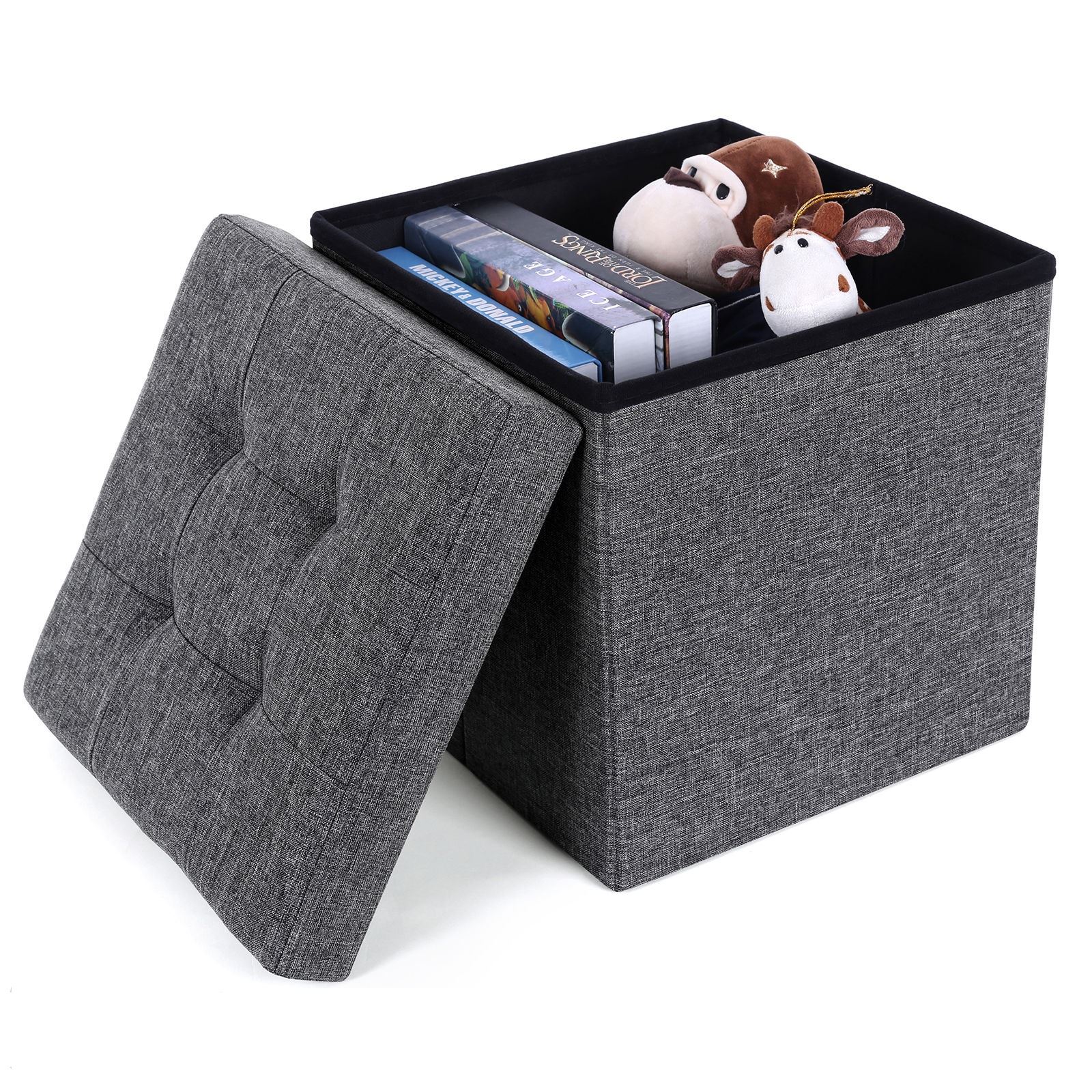Caja de almacenamiento otomana plegable puf asiento taburete hogar silla pie taburete banco LINO - Imagen 4 de 6
