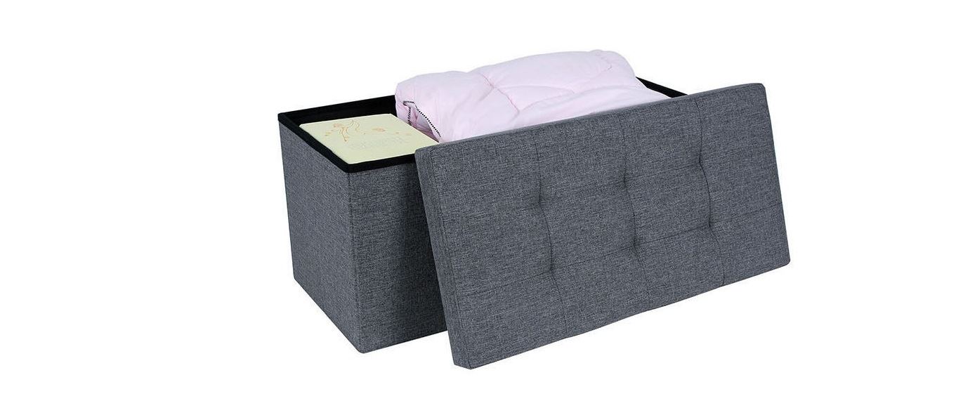 Caja de almacenamiento otomana plegable puf asiento taburete hogar silla pie taburete banco LINO - Imagen 3 de 6