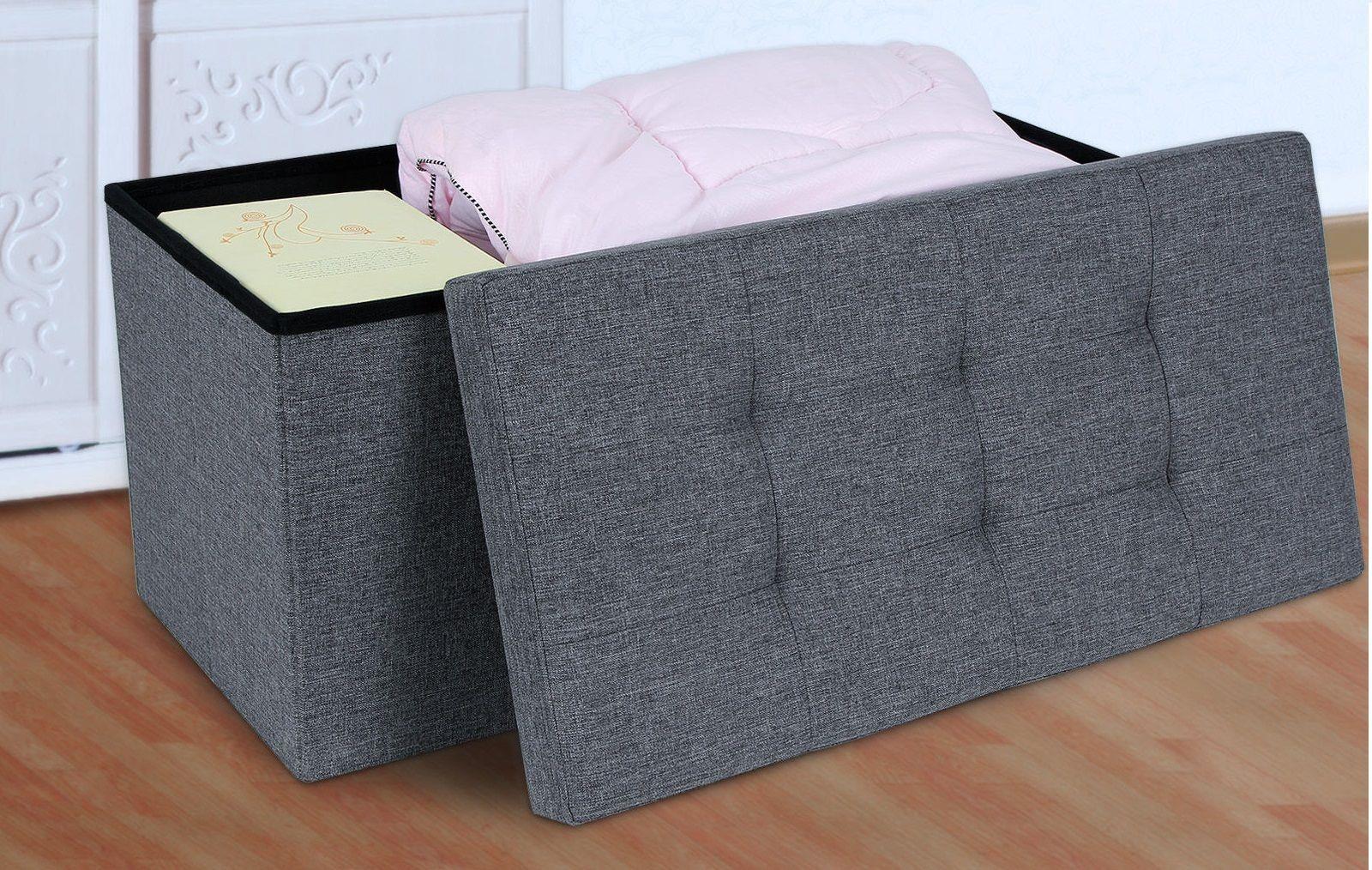 Caja de almacenamiento otomana plegable puf asiento taburete hogar silla pie taburete banco LINO - Imagen 2 de 6