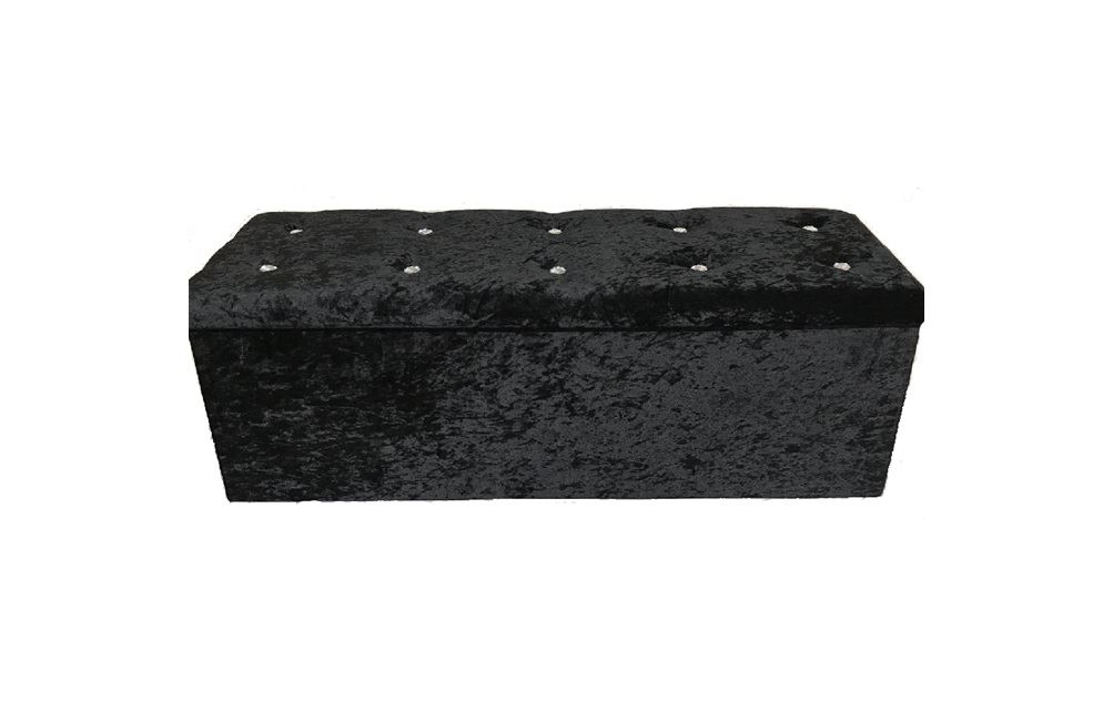 Silver Crushed Velvet Diamante Storage Ottoman Seat Box Pouffe Foot Stool Bench