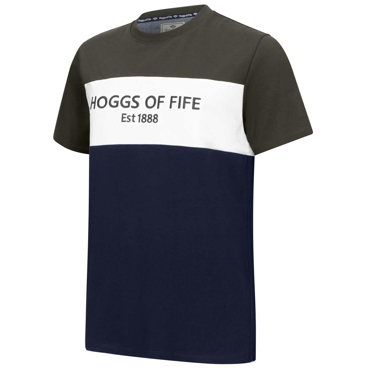 Hoggs Of Fife Mens Dalbeattie Colour Block T Shirt Forest Navy White XS To 3XL