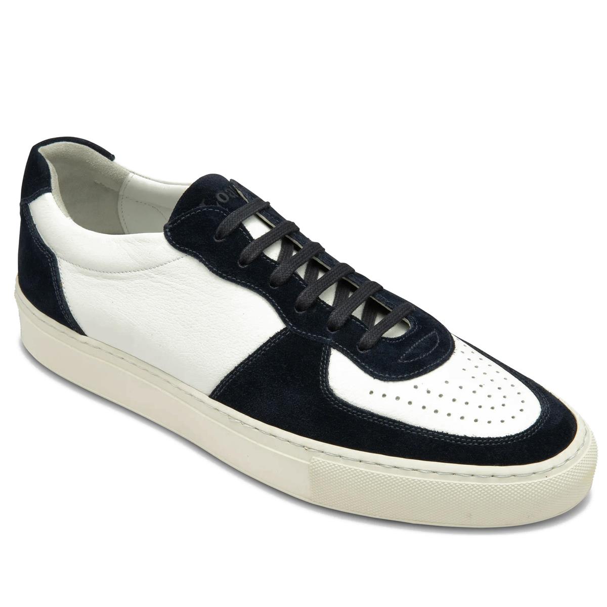 Loake Mens Rush Trainers Sand Suede White Navy Blue Calf UK 7 To UK 11 - Picture 9 of 18
