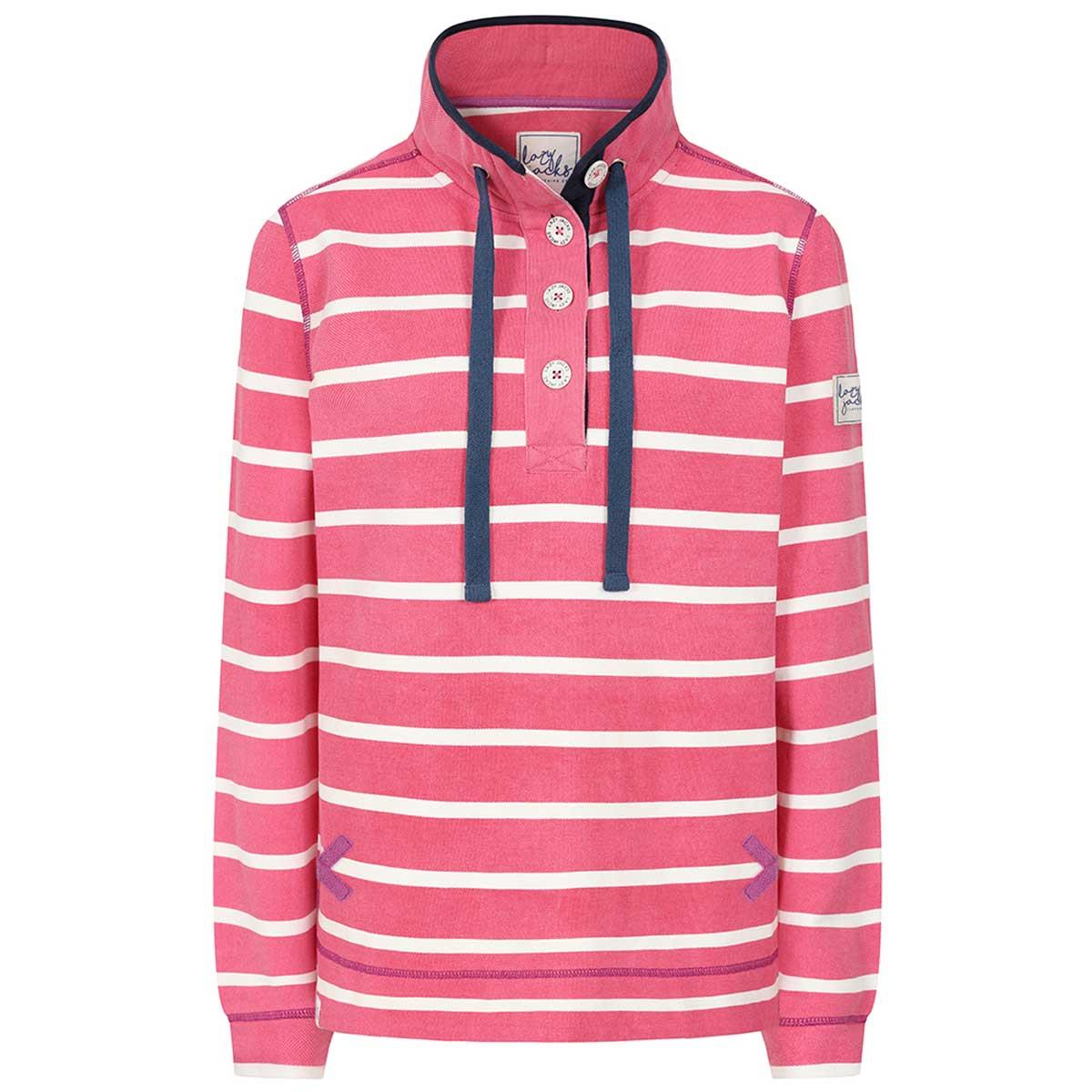 Lazy Jacks Womens LJ301S Pique Stripe Button Neck Sweatshirt Sizes UK8 To UK20 - Picture 24 of 30