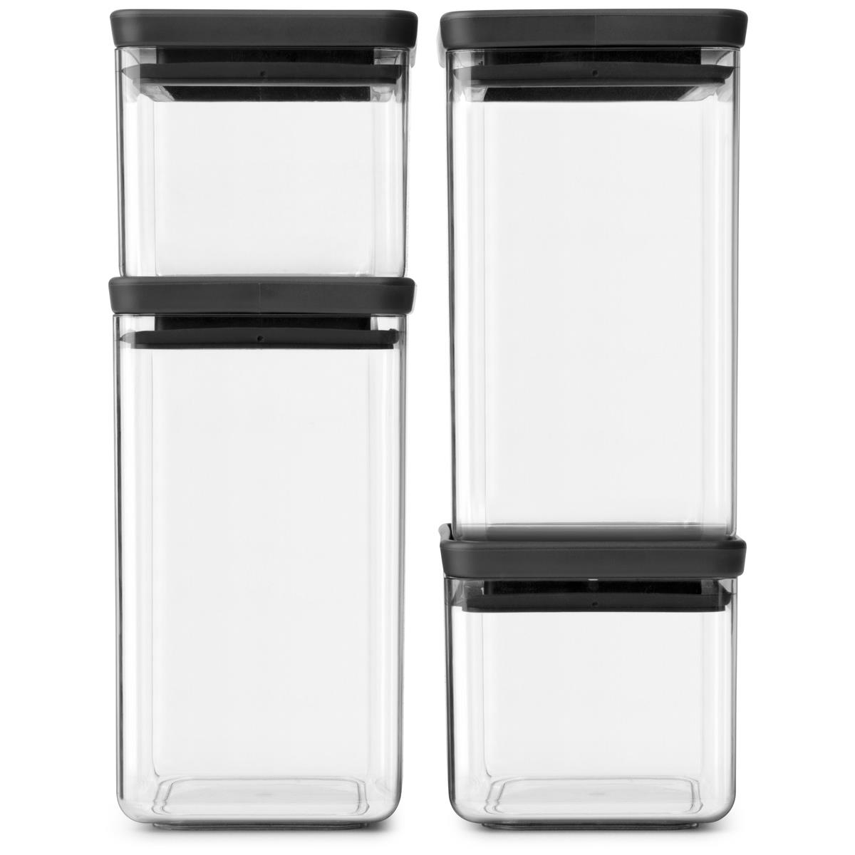 Brabantia Set of 4 Tasty+ Stackable Square Canisters Dark or Light Grey 122422 - Picture 5 of 6