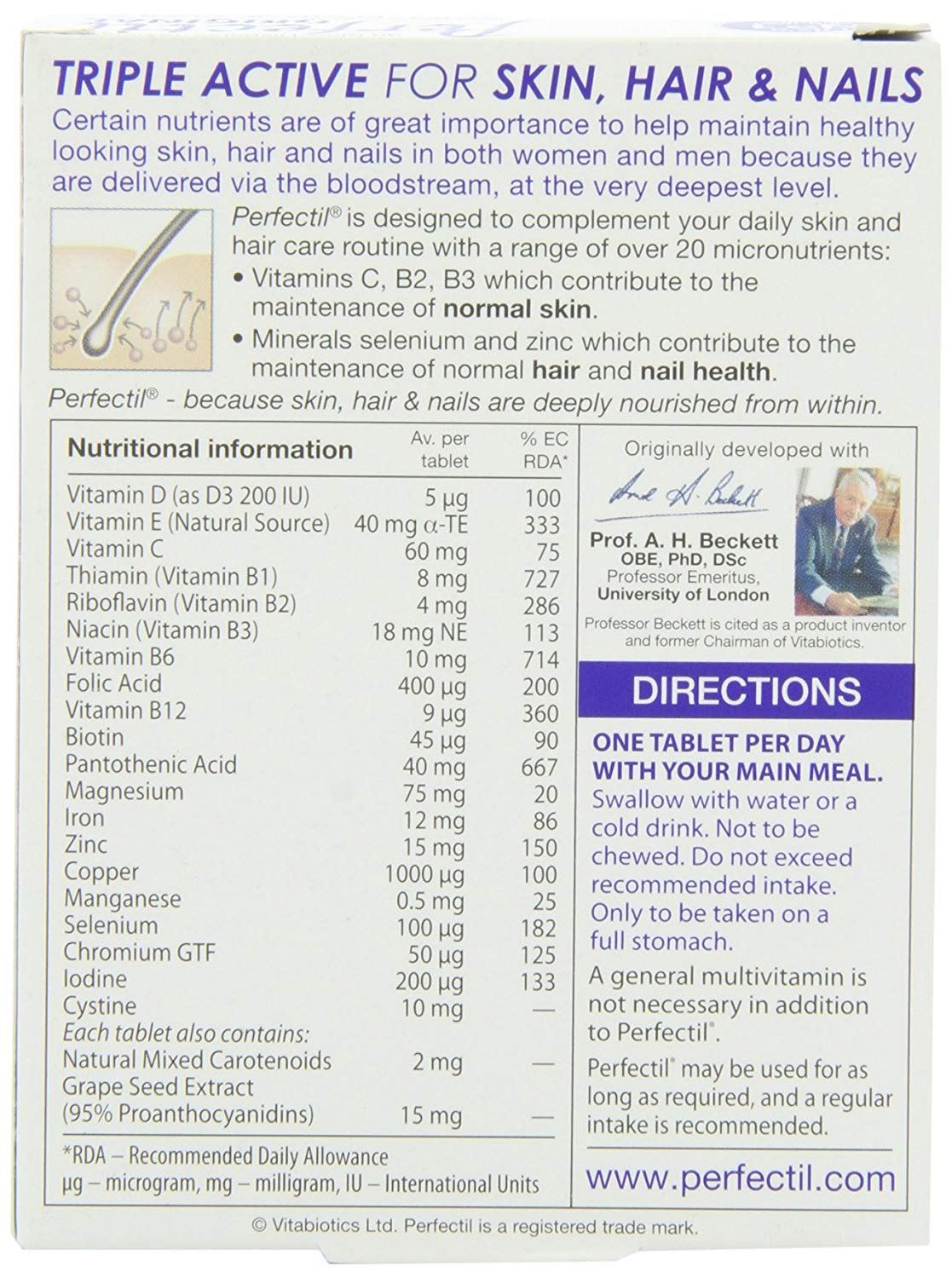 Vitabiotics Perfectil Original 30 Tablets Healthy Skin, Hair & Nails x