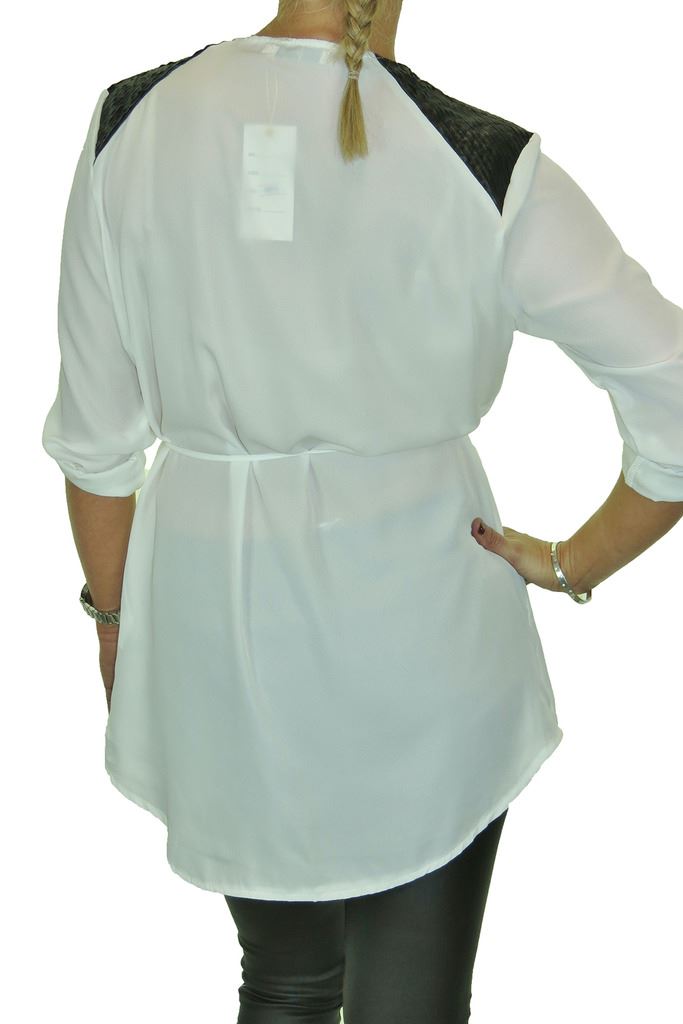 Ladies Zip V Neck Loose Georgette Blouse Shirt Smart Casual 3/4 Sleeve Top 8-16 - Picture 12 of 22