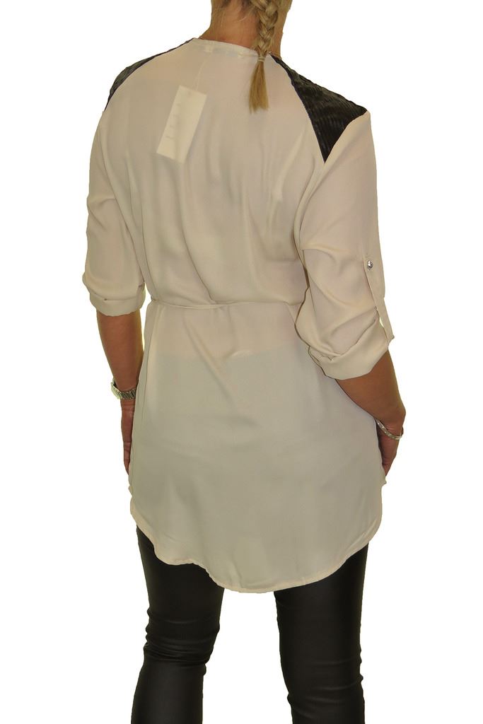 Ladies Zip V Neck Loose Georgette Blouse Shirt Smart Casual 3/4 Sleeve Top 8-16 - Picture 4 of 22