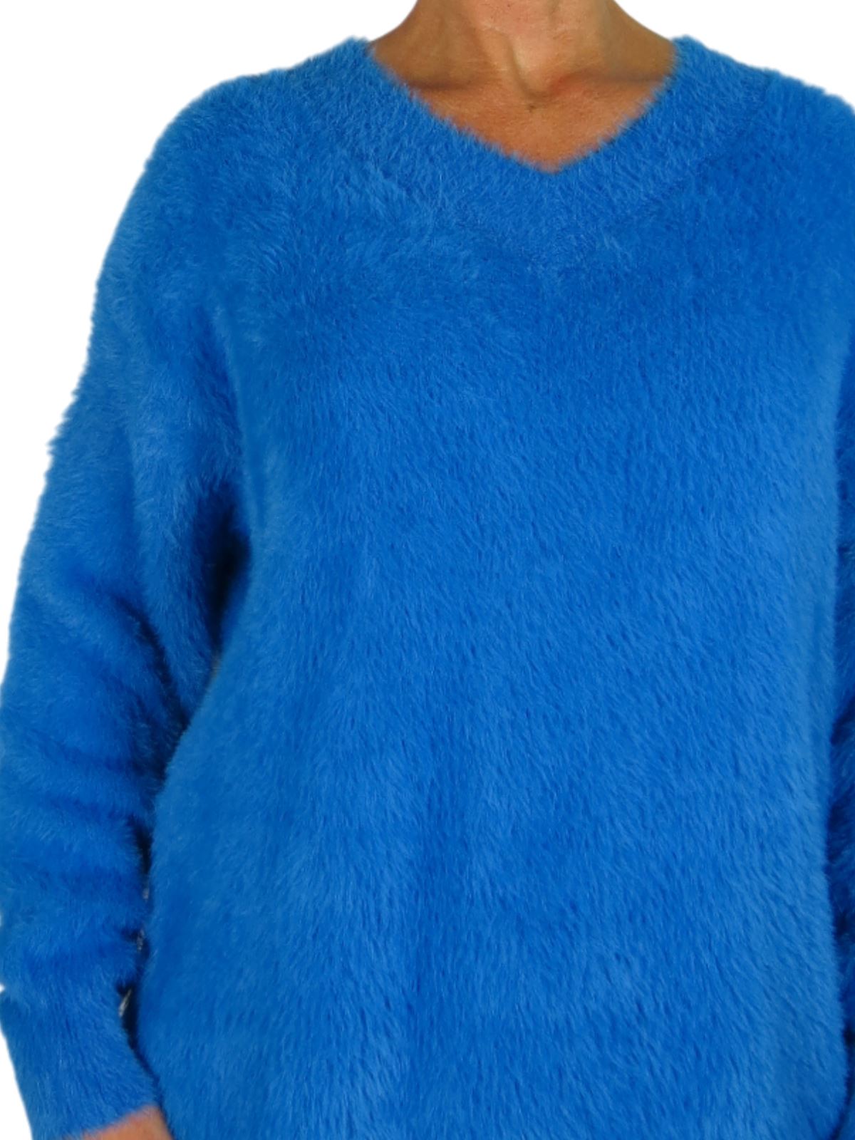 Damen Strick V Ausschnitt Pullover Kleid weich und kuschelig Strick Winterkleid Langarm - Bild 24 von 69